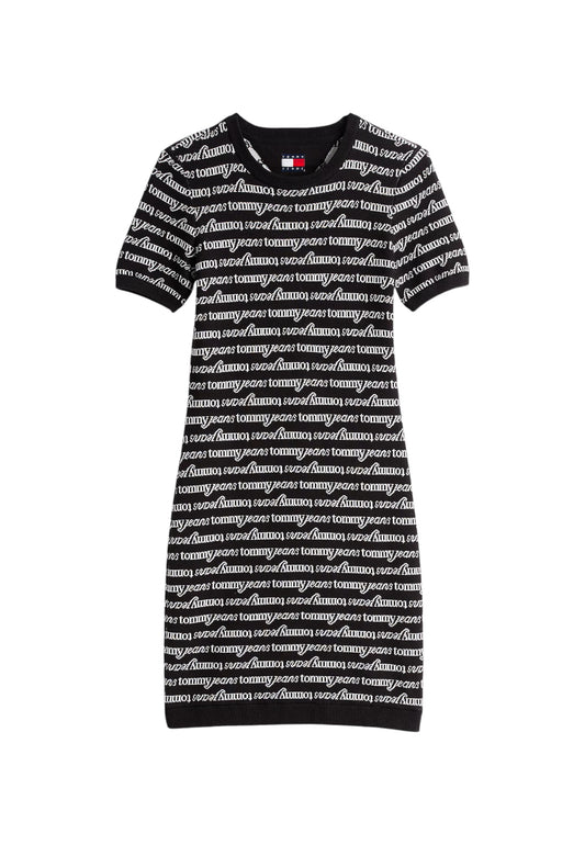Vestito Corto Donna Tommy Jeans In Maglia Tjw Script Aop