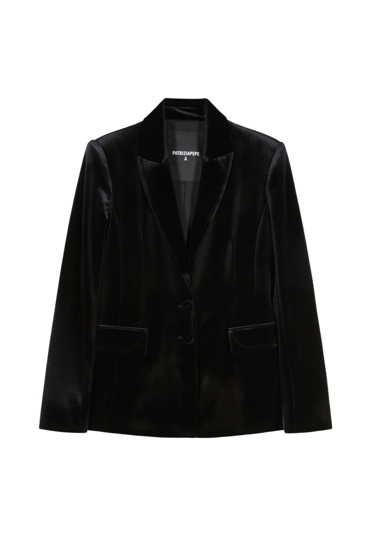 Giacca Blazer Donna Patrizia Pepe Velluto stretch, Vestibilit� regular, Linea sartoriale, Revers a lancia, Chiusura monopetto con due bottoni, Tasche frontali con patta, Dettaglio Fly, Made in Italy  2S0020J0085