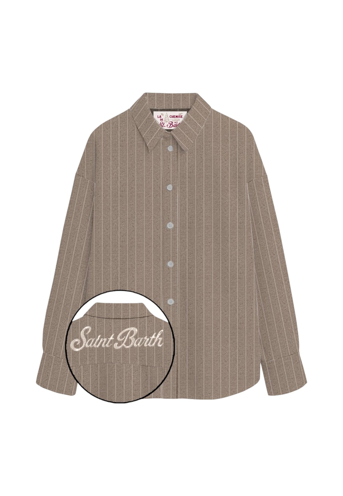 Camicia Manica lunga Donna Mc2 Saint Barth Colletto, Chiusura Con Bottoni, Righe Sottili E Una Piccola Scritta Applicata Sul Petto Gigy Flannel GIG0001-PINSTRIPES