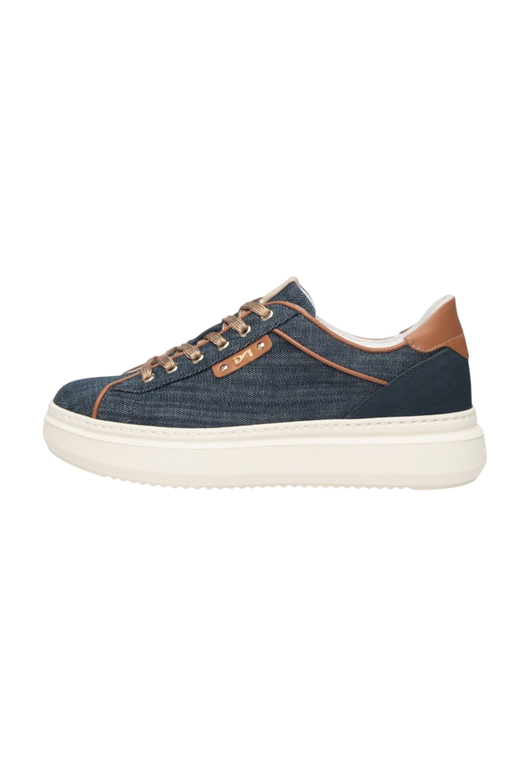 Sneakers Basse Donna Nero Giardini In Denim Con Inserti In Pelle E Logo Metallico  E615280D