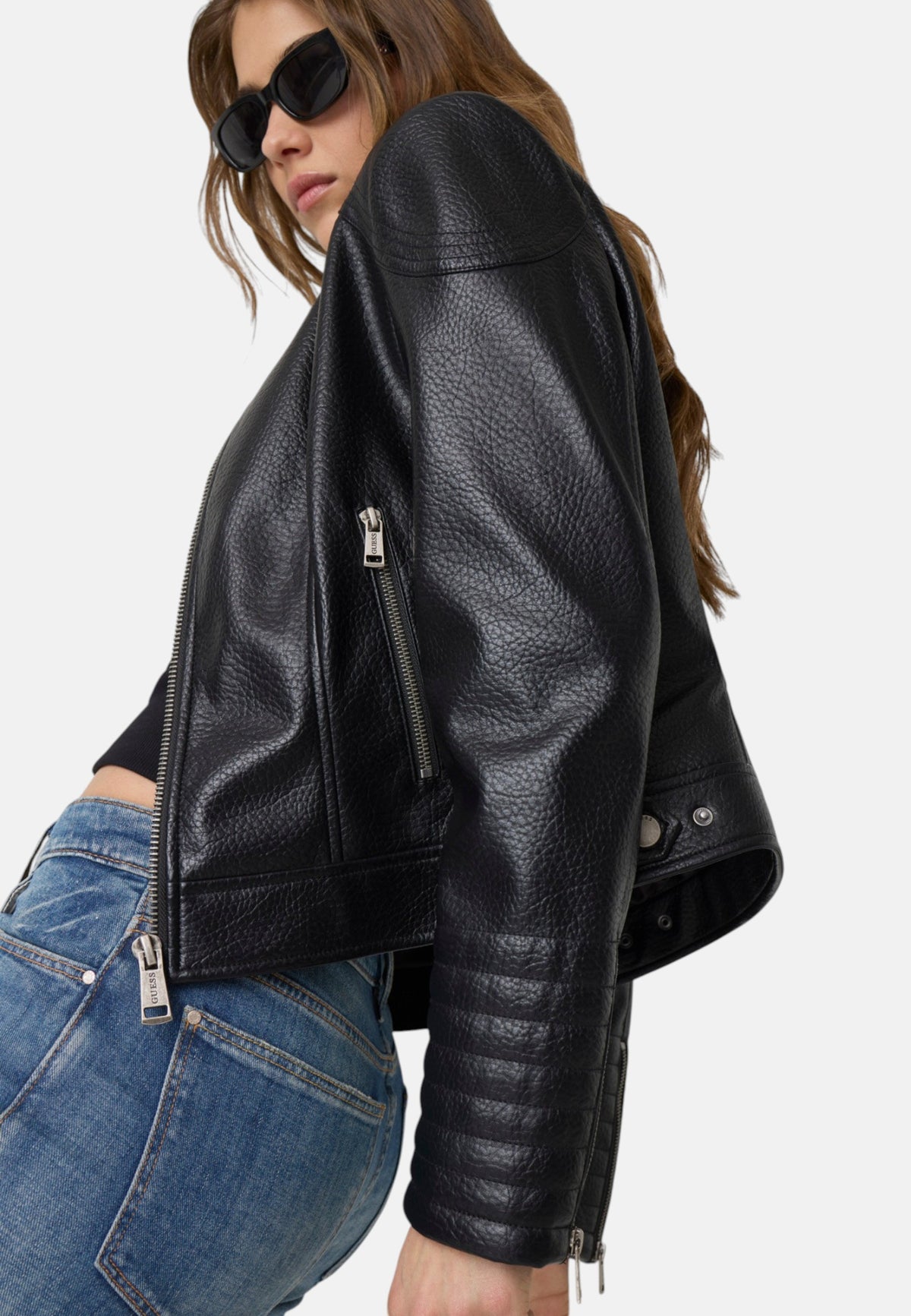 Giacca In Pelle Sintetica Donna Guess Stile biker Marlene Caribou W6YL25W2914