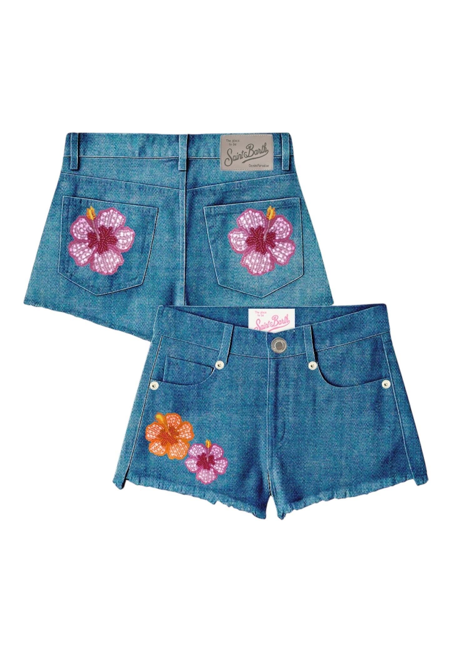 Pantaloncini Jeans Donna Mc2 Saint Barth Denim M Hibiscus Patch Musa MUS0001