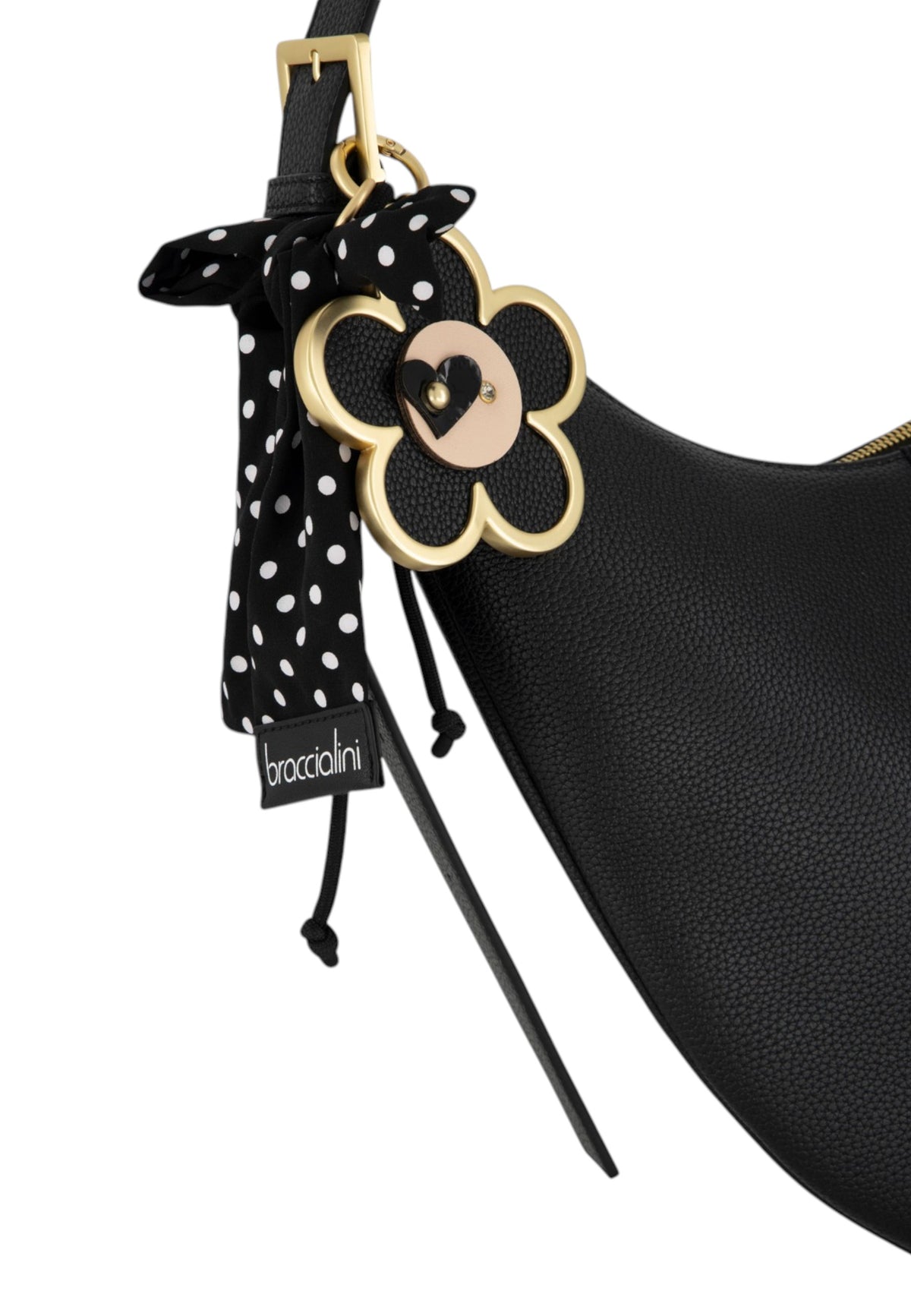 Borsa A Spalla Donna Braccialini Hobo, Singolo, Chiusura con zip, Una tasca interna portacellulare, Charm removibile con margherita e fiocco a pois, Dimensioni: 46 x 9 x 39 Cm Beth B19226YY