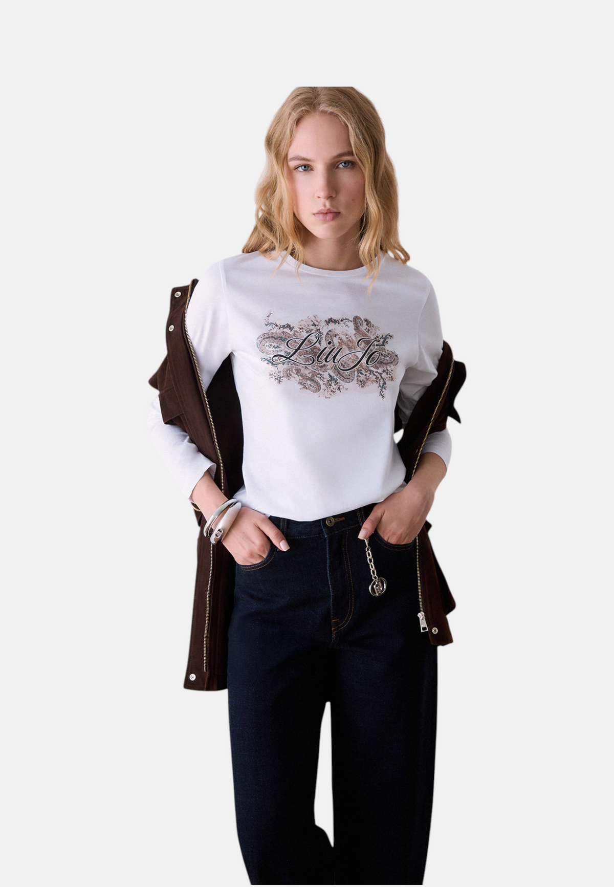 T-Shirt Manica lunga Donna Liu Jo Skinny Fit Con logo LiuJo e Stampa  WF6448JS923