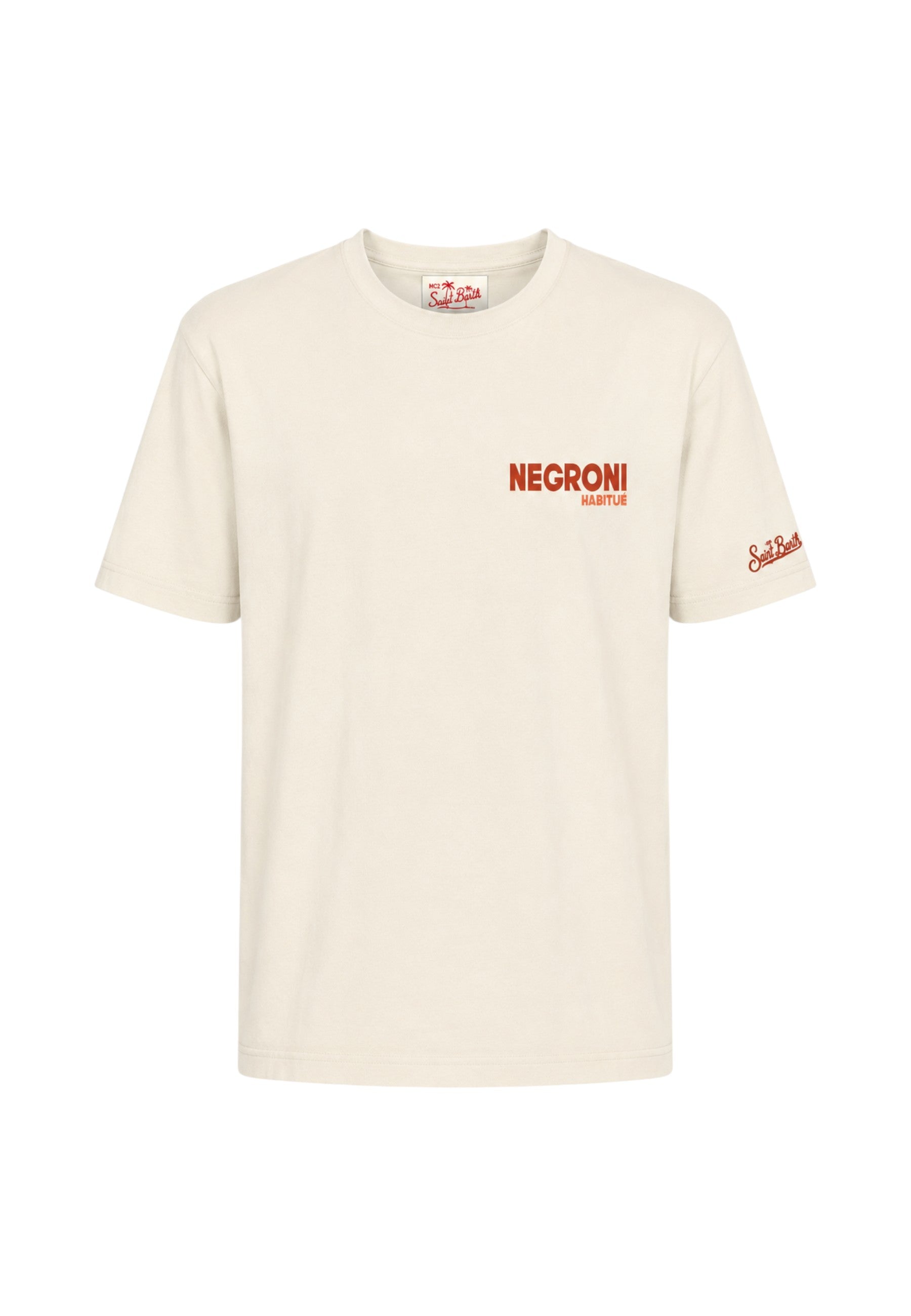 T-Shirt Manica Corta Uomo Mc2 Saint Barth Stampa/Ricamo Fronte E Retro Negroni Postcard Portland PRL0002
