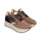 Sneakers Basse Donna Nero Giardini Tomaia in pelle scamosciata e tessuto, inserti animalier, chiusura con lacci, suola platform, Made in Italy  I617342D