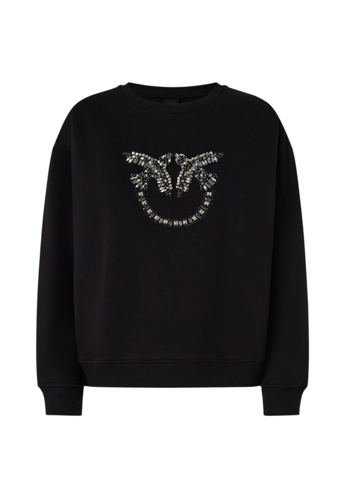 Felpa A Girocollo Donna Pinko Girocollo, maniche lunghe, linea morbida, logo Love Birds con cristalli sul davanti, collo polsini e fondo a costine Nelly 100534A3JQ