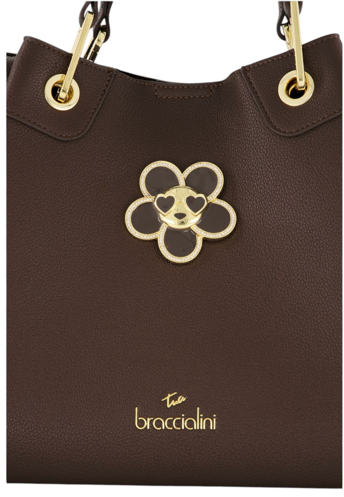 Borsa A Mano Donna Braccialini A Bauletto, Doppio con tracolla removibile e regolabile, Chiusura con clip, Con pochette interna removibile, Charm gioiello a forma di margherita, Dimensioni: 36 x 17 x 29 Cm Amy Bijoux B19212YY