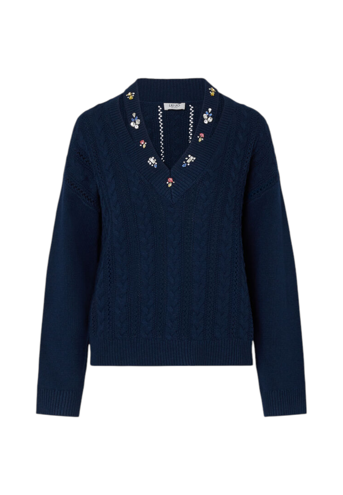 Maglione Scollo A V Donna Liu Jo A Trecce Con Applicazioni Gioiello  WF6111MS051