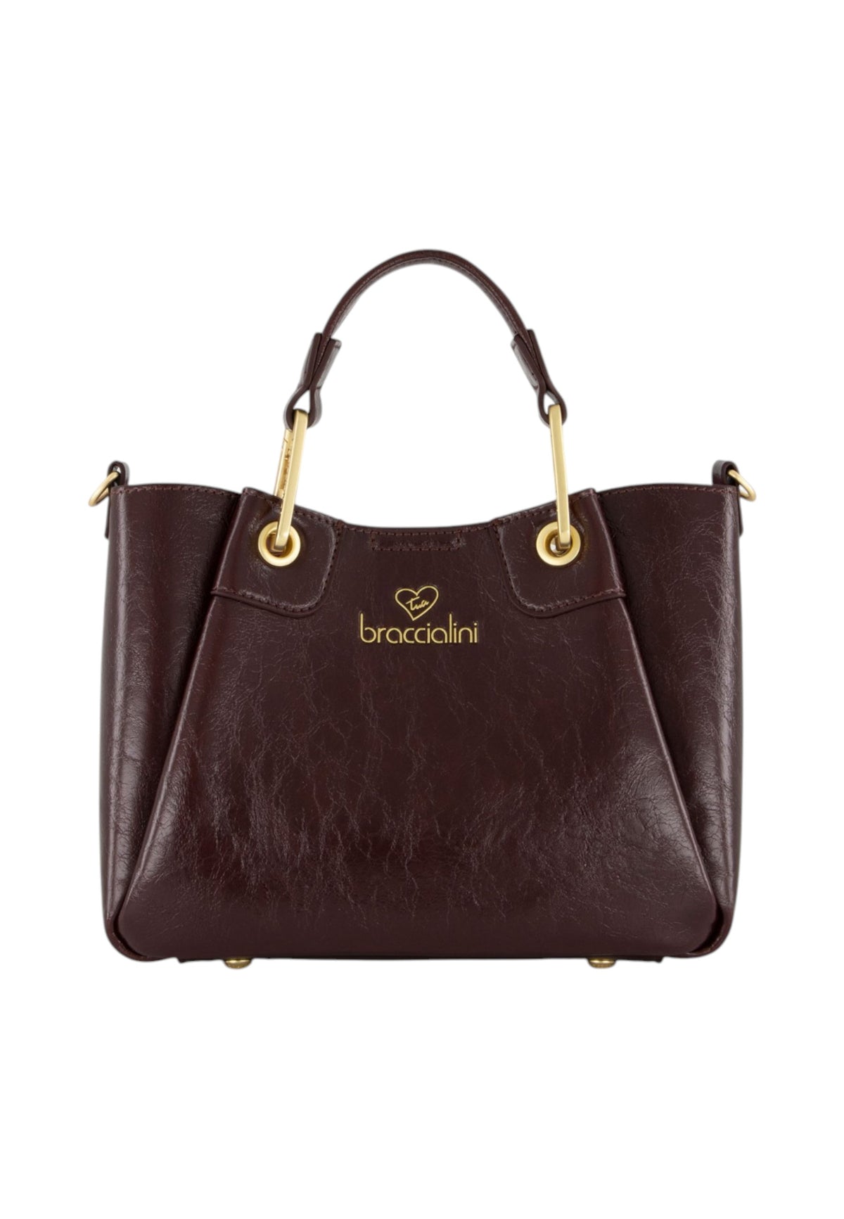 Borsa A Mano Donna Braccialini A Bauletto, Doppio con tracolla removibile e regolabile, Chiusura con clip, Con pochette interna removibile, Finitura lucida effetto spiegazzato, Dimensioni: 25 x 10.5 x 18 Cm Amy B19190YY