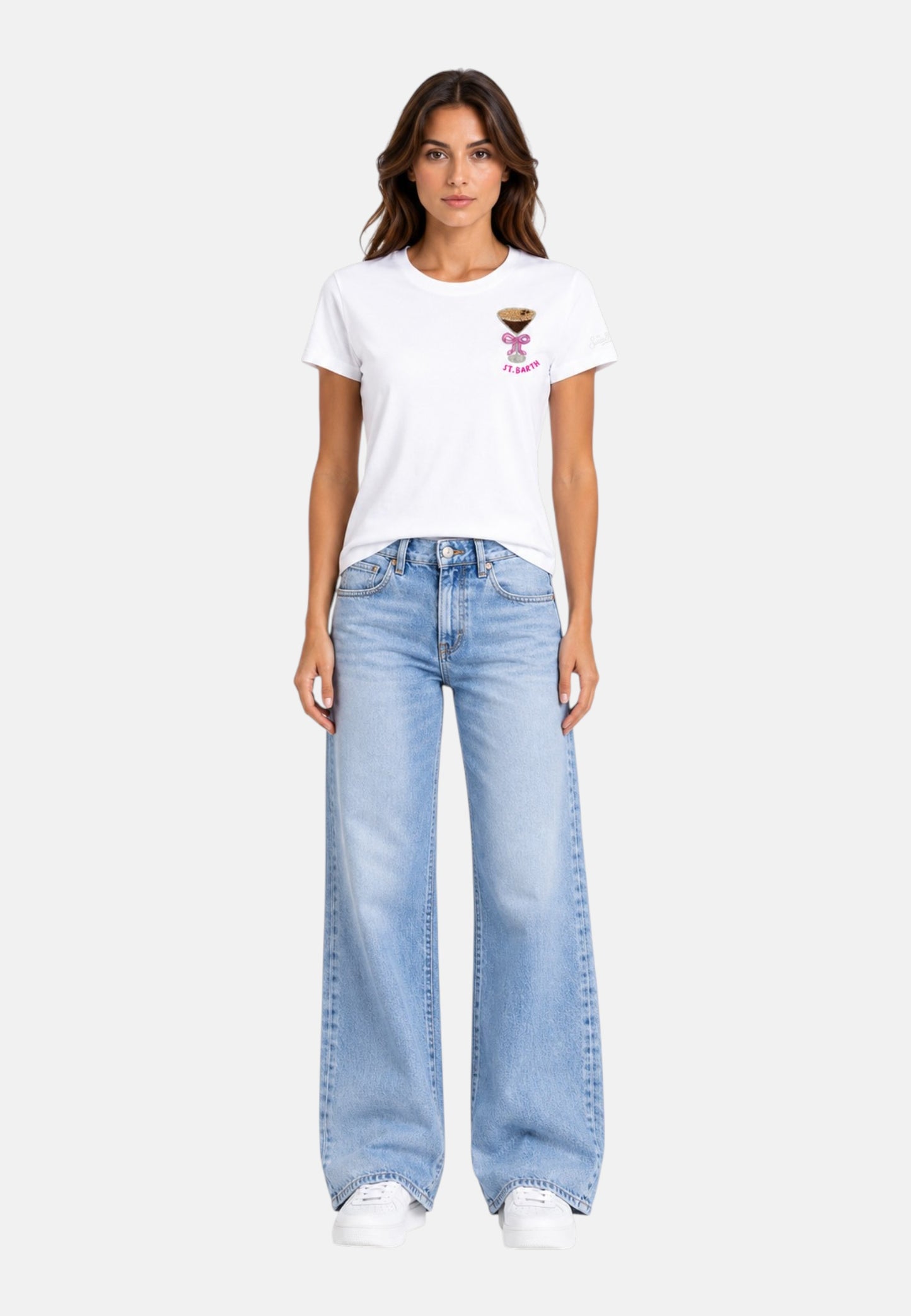 T-Shirt Manica Corta Donna Mc2 Saint Barth Sb Espresso Martini Beads Emb Emilie EMI0001