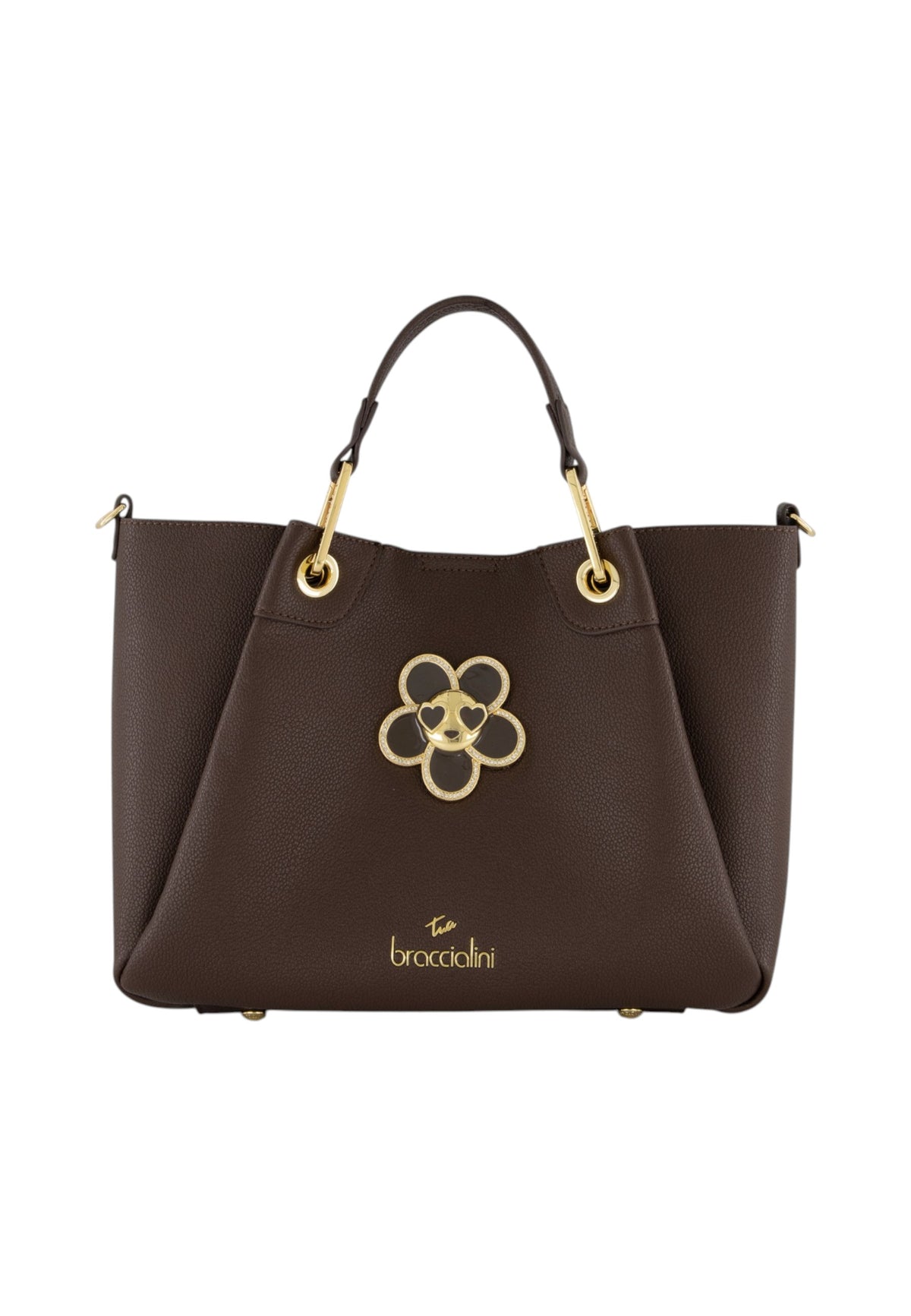 Borsa A Mano Donna Braccialini A Bauletto, Doppio con tracolla removibile e regolabile, Chiusura con clip, Con pochette interna removibile, Charm gioiello a forma di margherita, Dimensioni: 31 x 13 x 23 Cm Amy Bijoux B19211YY