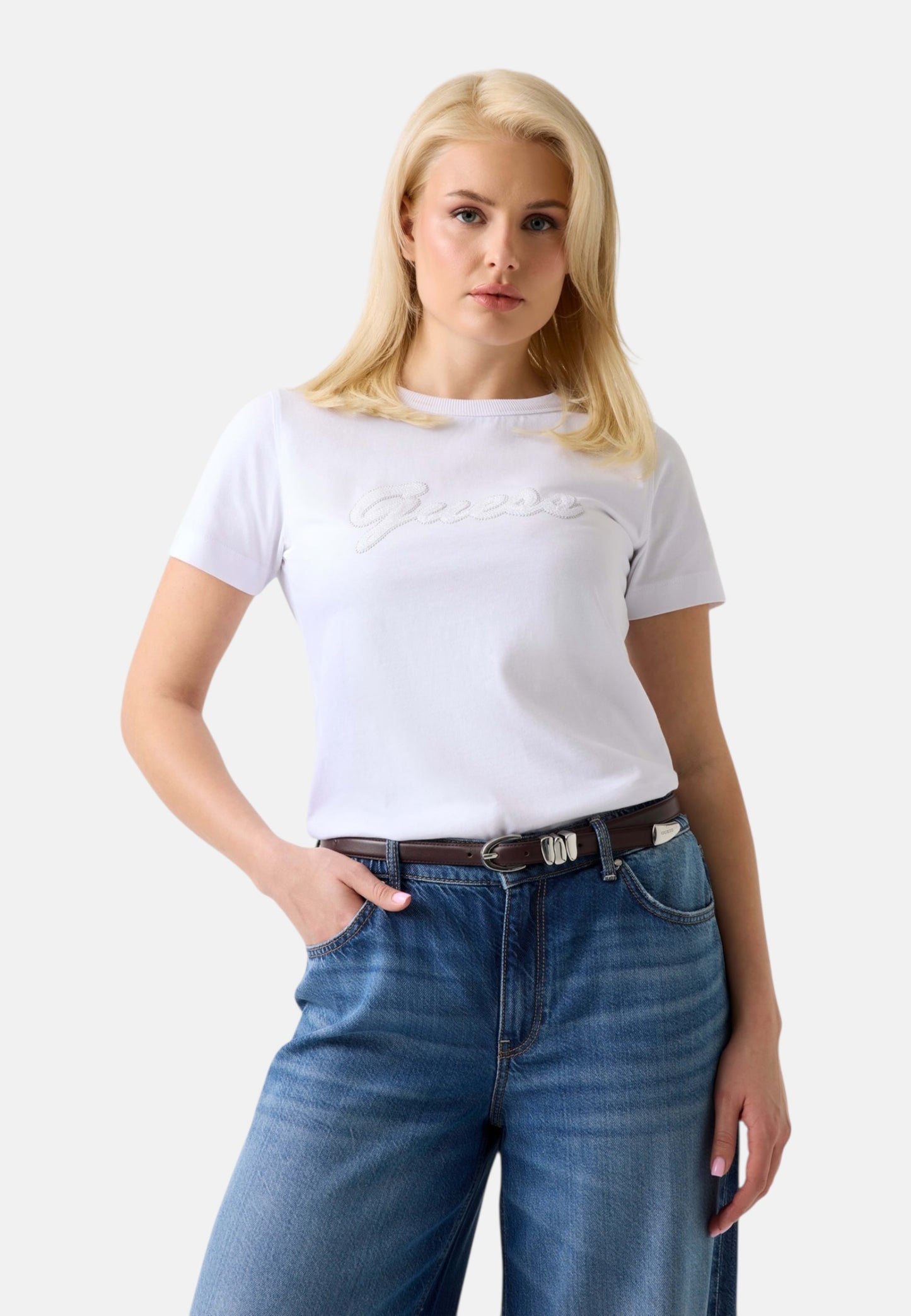 T-Shirt Manica Corta Donna Guess  3D Guess Script W6GI08K3023