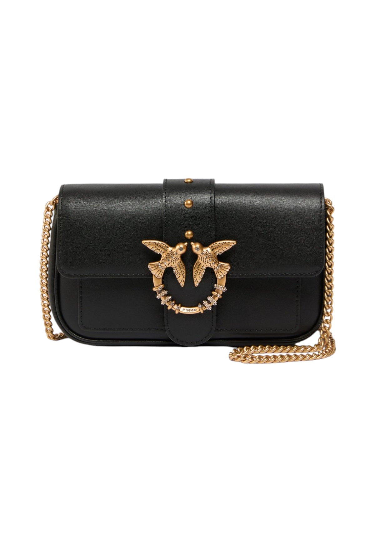 Borsa A Tracolla Donna Pinko Pelle di vitello, formato pocket, nuova fibbia Love Birds, pattina, misure 19 x 5 x 11 cm Love One Pocket New Buckle 107072A0F1