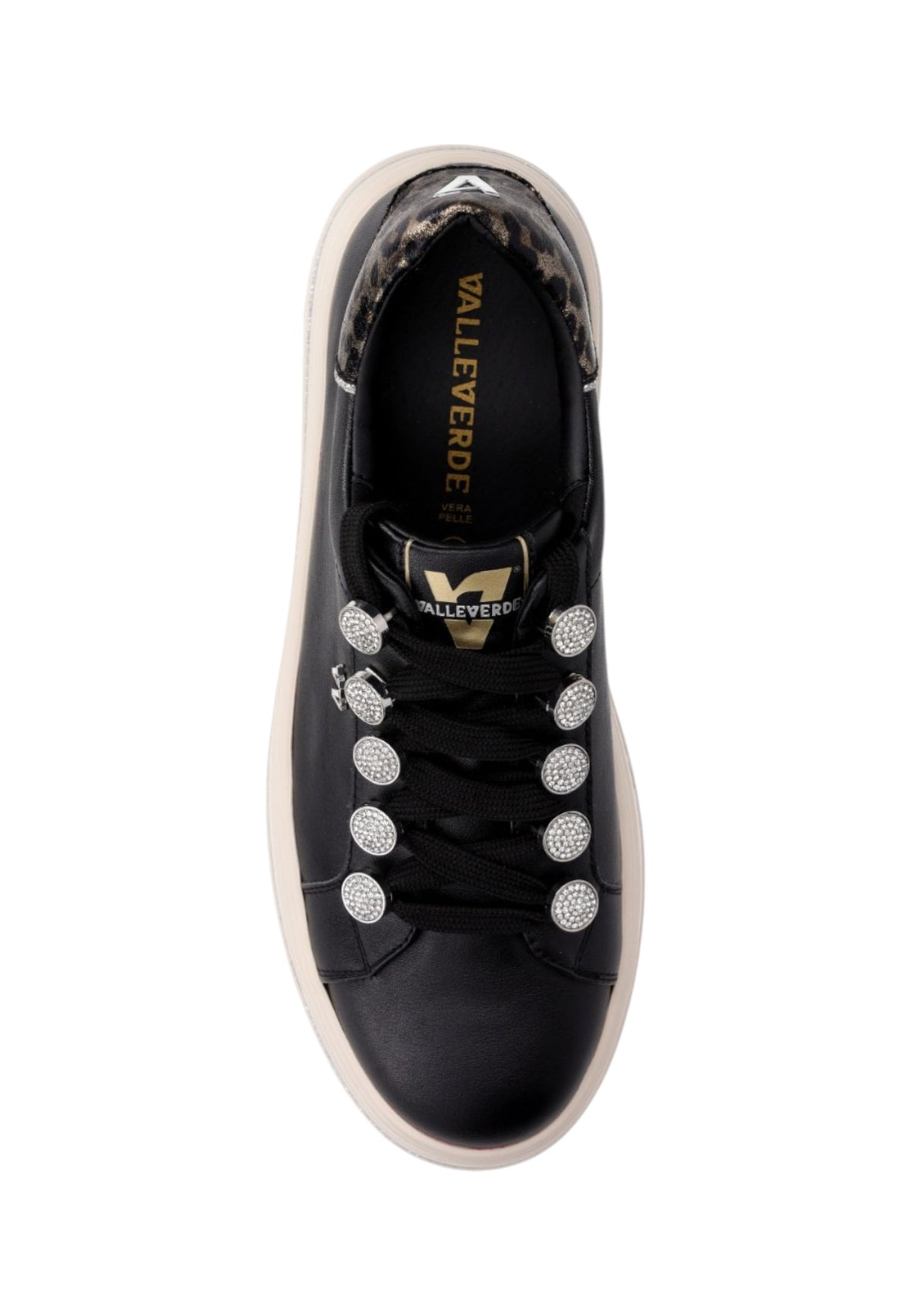Sneakers Basse Donna Valleverde chiusura con lacci, applicazioni perlate, inserto animalier sul tallone, suola a contrasto  V35453A