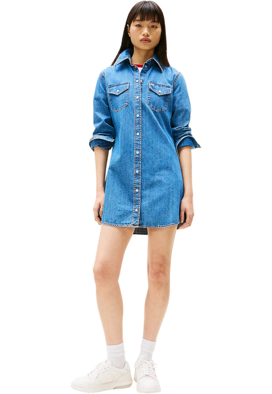 Vestito Corto Donna Tommy Jeans Chemiser In Jeans Regular Western
