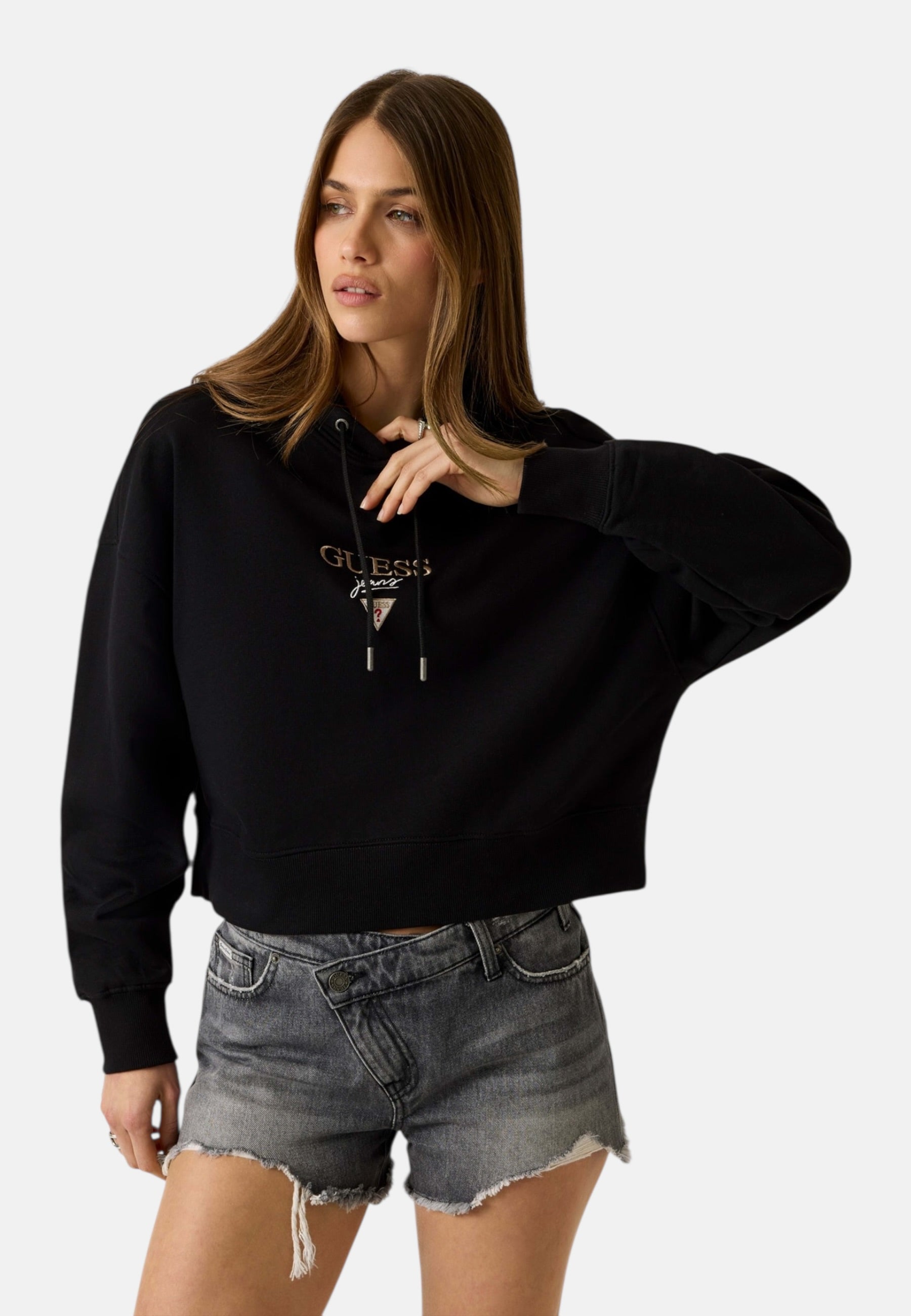 Felpa Con Cappuccio Donna Guess Cropped Gj Drop Shoulder Baker W6RQ00K68I4