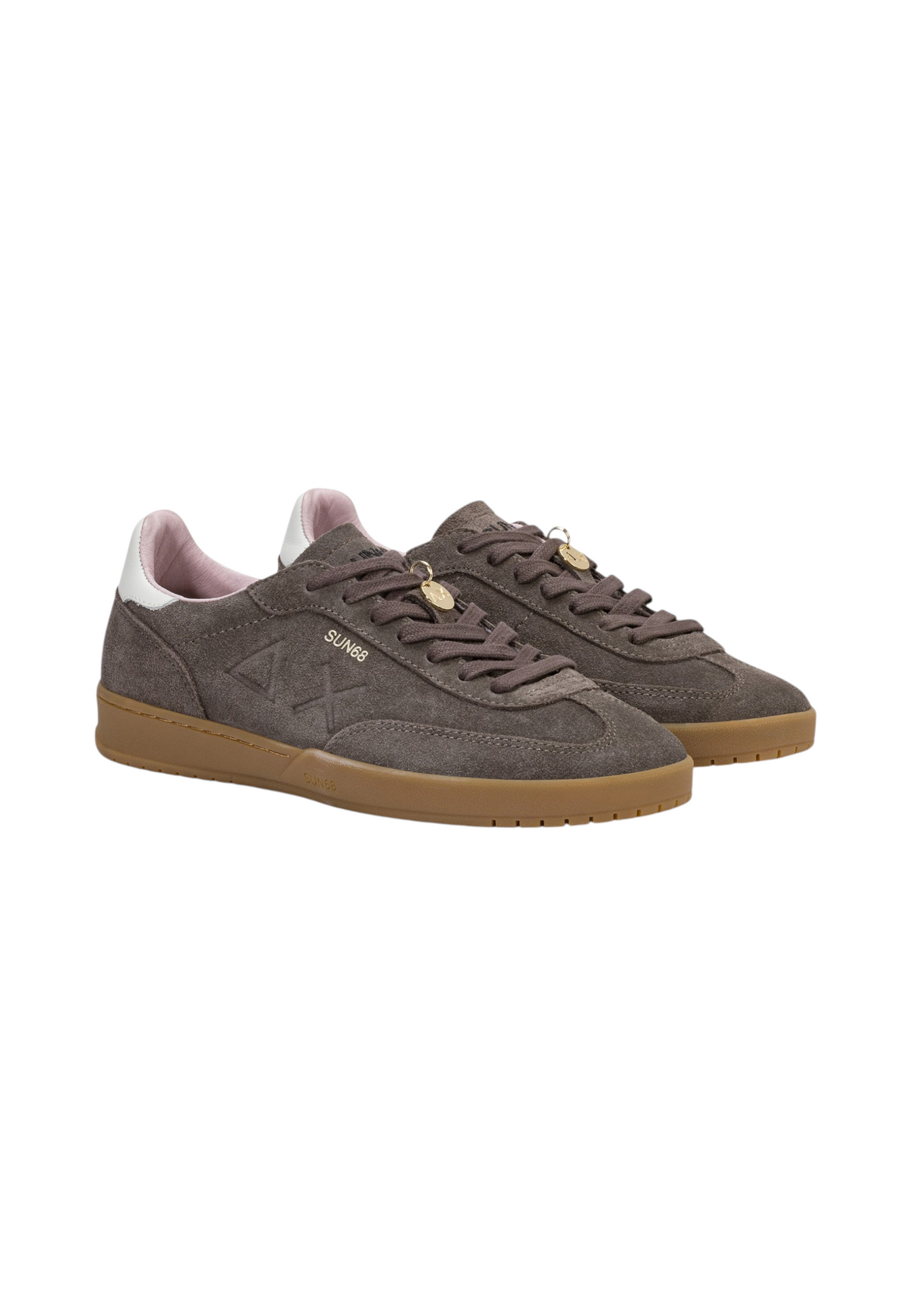 Sneakers Basse Donna Sun68 Stile Tennis, Suede, Logo Traforato, Charm Logato California Sun Woman Z46253