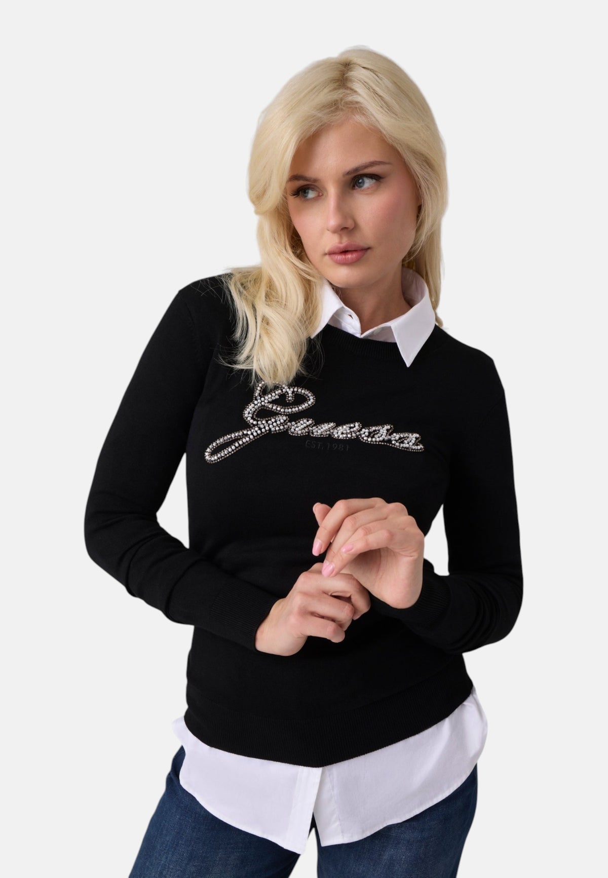 Maglione A Girocollo Donna Guess Logo Georgia W6BR53Z1454
