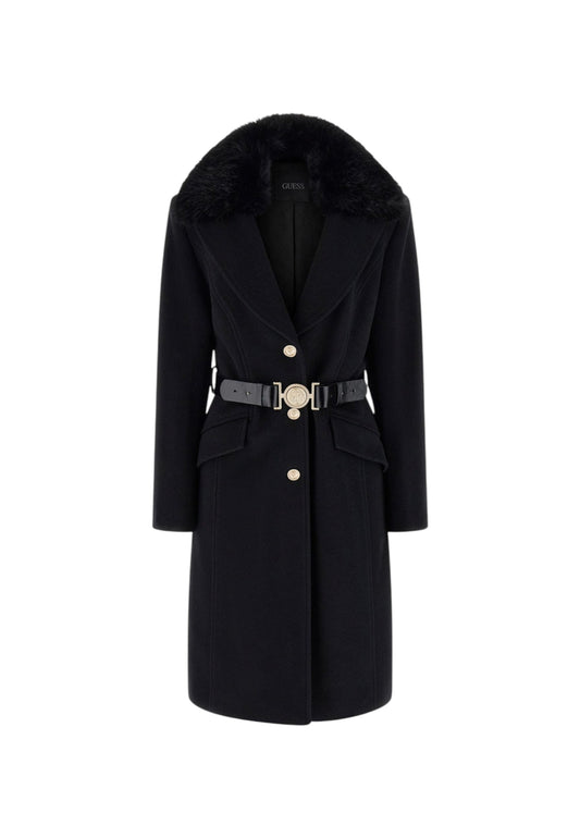 Cappotto  Donna Guess Con Cintura e Collo In Eco Pelliccia New Patrice W5BL25W2672