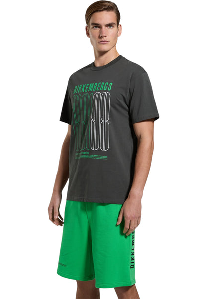 T-Shirt Manica Corta Uomo Bikkembergs Maxi Stampa A Contrasto Sul Petto
