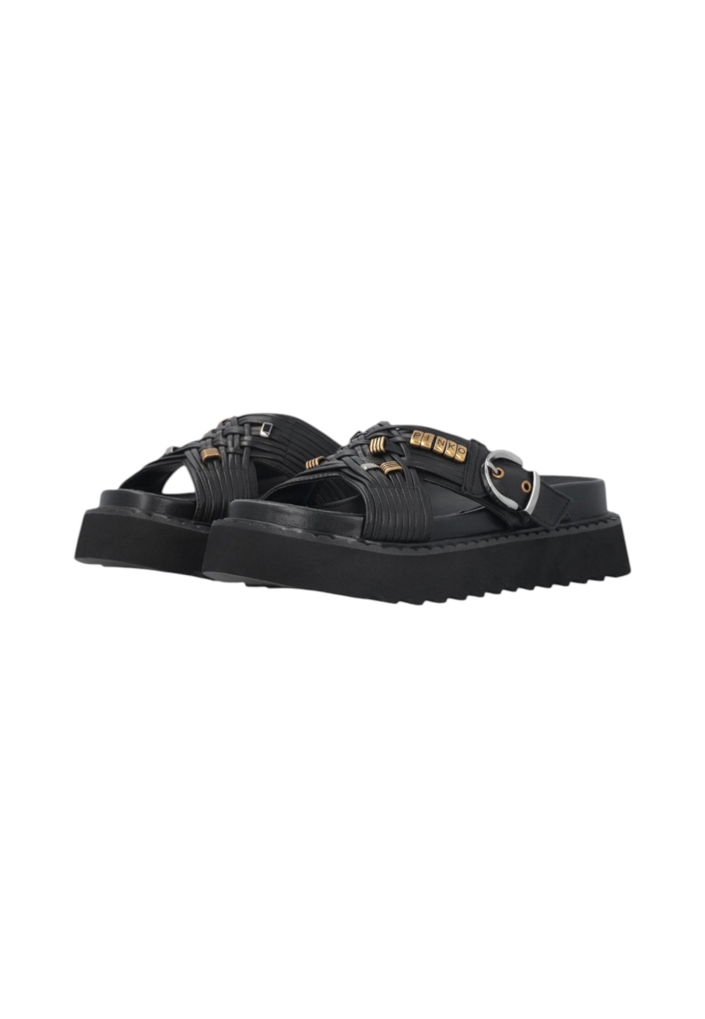 Sandali Bassi Donna Pinko In Nappa Intrecciata Con Anelli Metallici Kate 09 SD0537P003