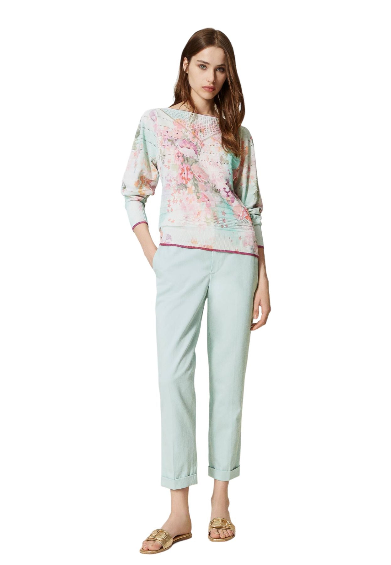 Pantaloni  Donna Twinset Sigaretta Cropped Cotton Linen Twill 231TP2547