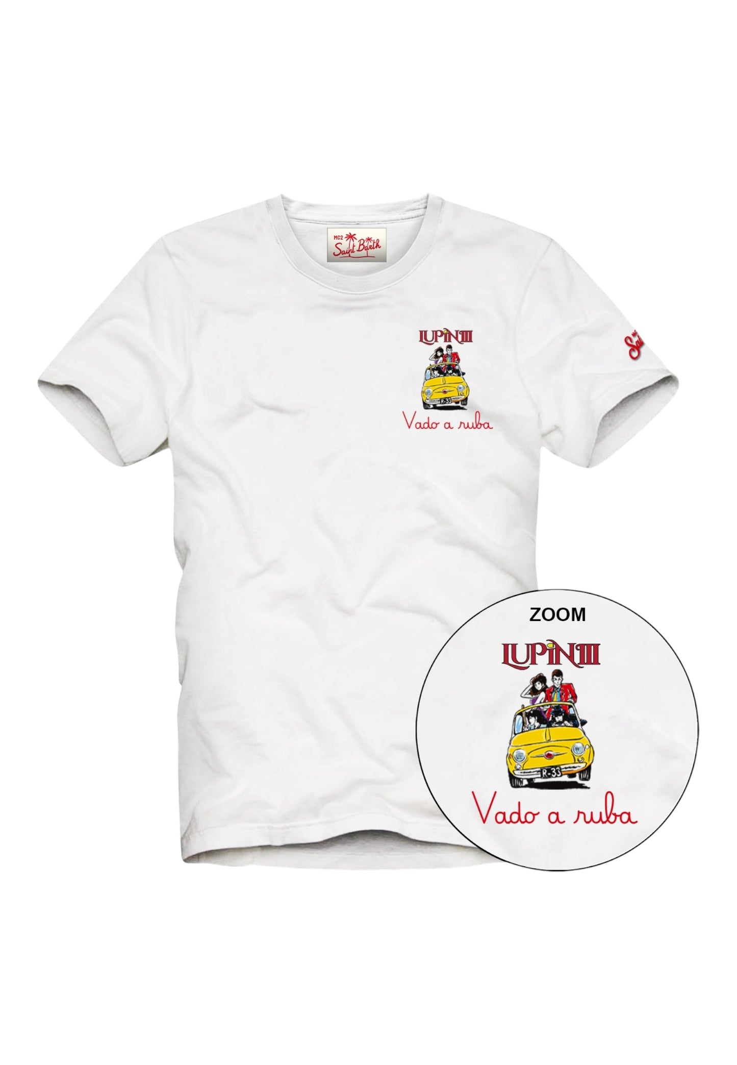 T-Shirt Manica Corta Uomo Mc2 Saint Barth Stampa E/O Ricamo Frontale Lupin Ruba Portofino POT0001