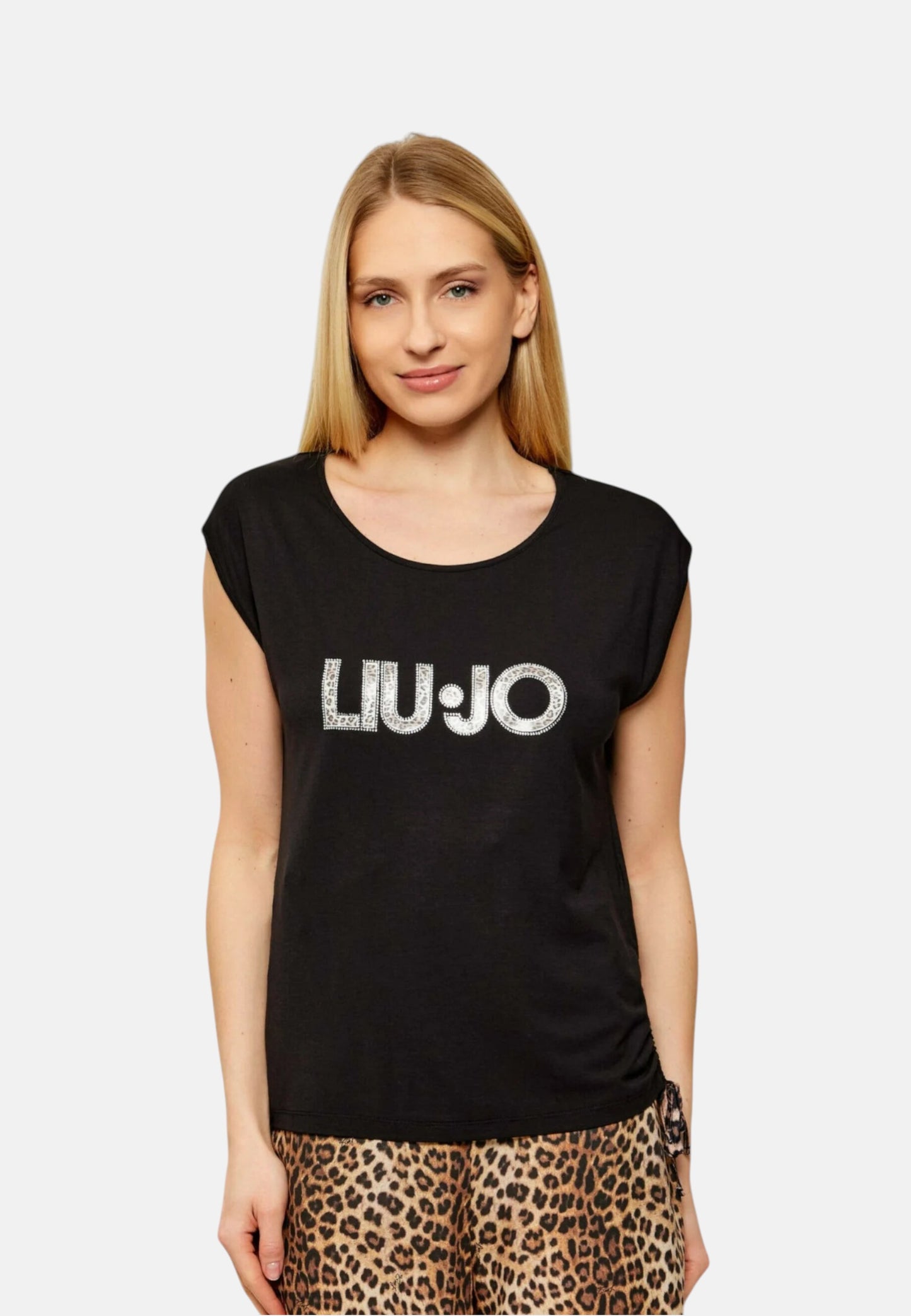 T-Shirt Manica Corta Donna Liu Jo Con Coulisse Stampa All Over Animalier Eco Line VA6047JS360