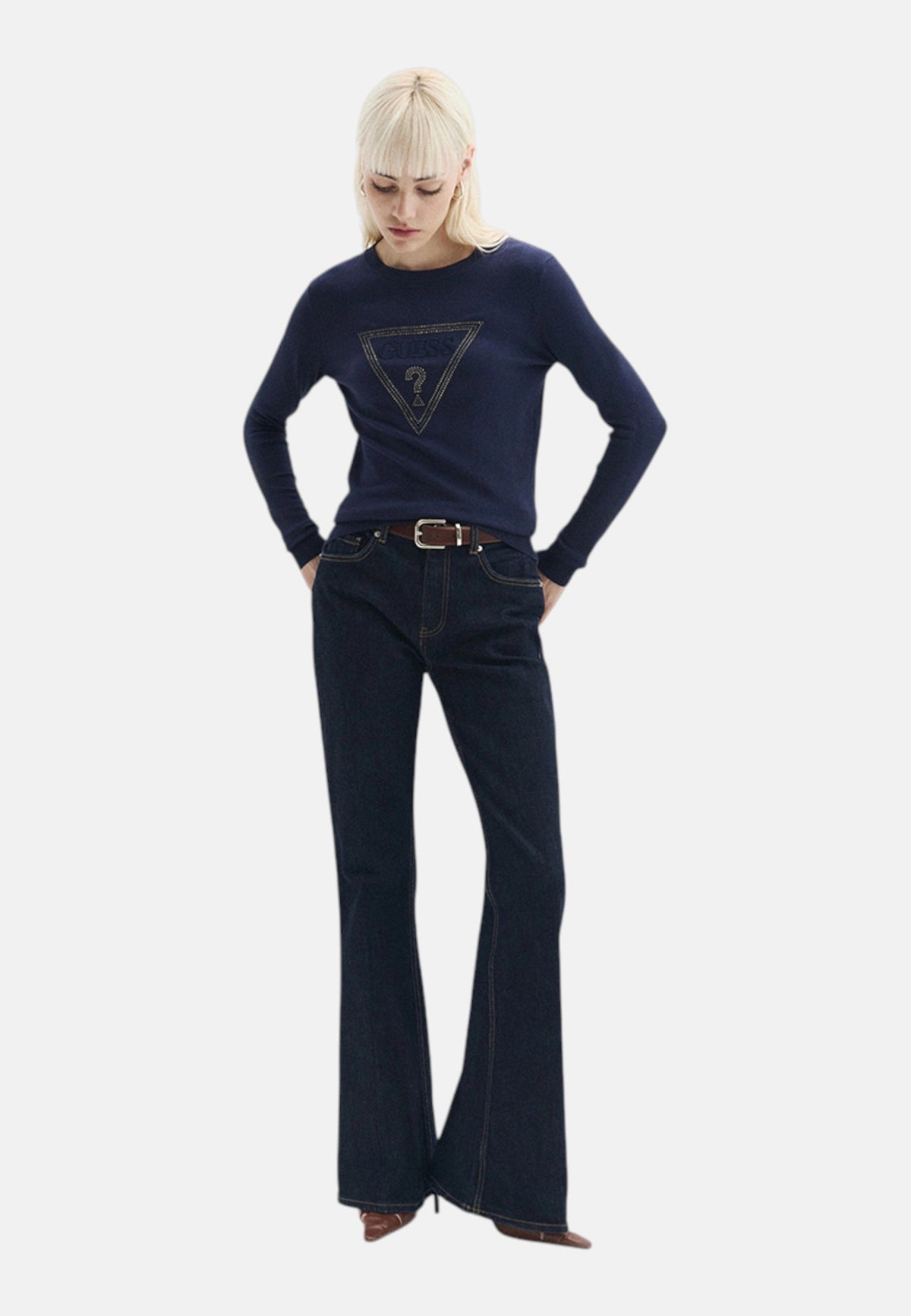 Maglione A Girocollo Donna Guess Logo triangolo Katie W6YR28Z0976