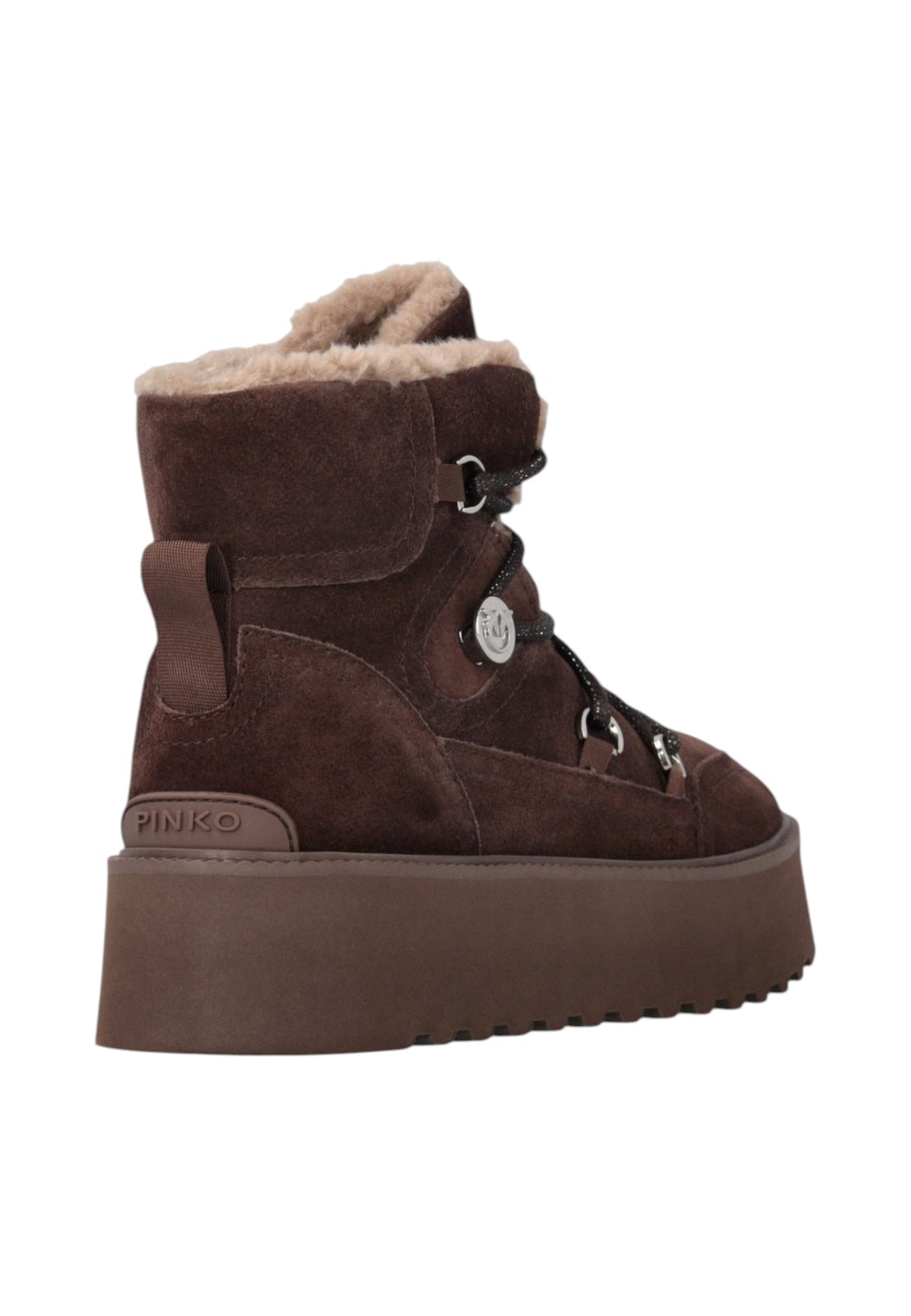 Stivaletti Polacchini Donna Pinko In Camoscio Con Lacci, Interno Effetto Pelliccia E Fondo Carrarmato Martina 01 SD0567P002