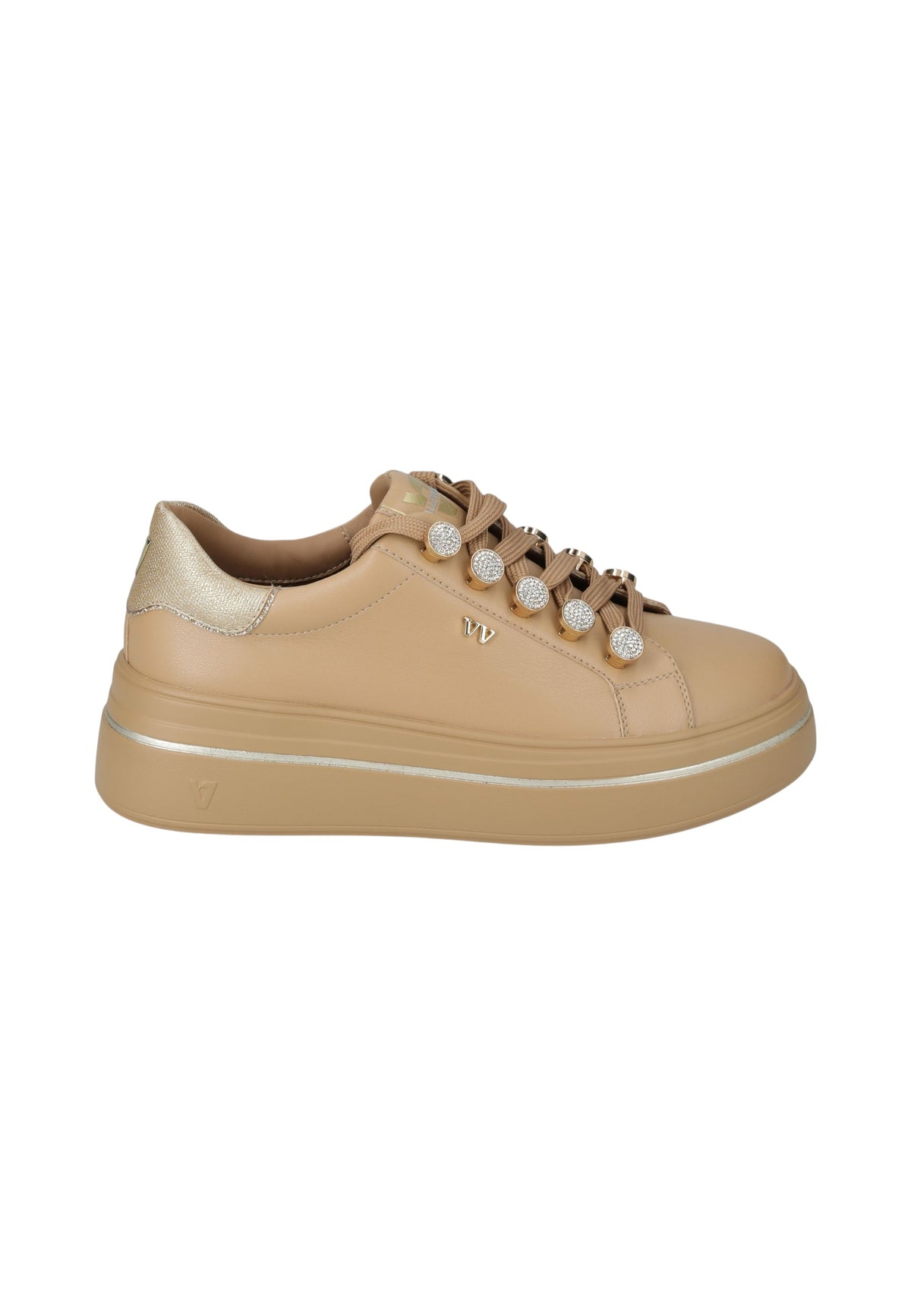 Sneakers Basse Donna Valleverde chiusura con lacci, occhielli decorativi, inserto luminoso sul tallone, suola alta, sottopiede in pelle  V35453