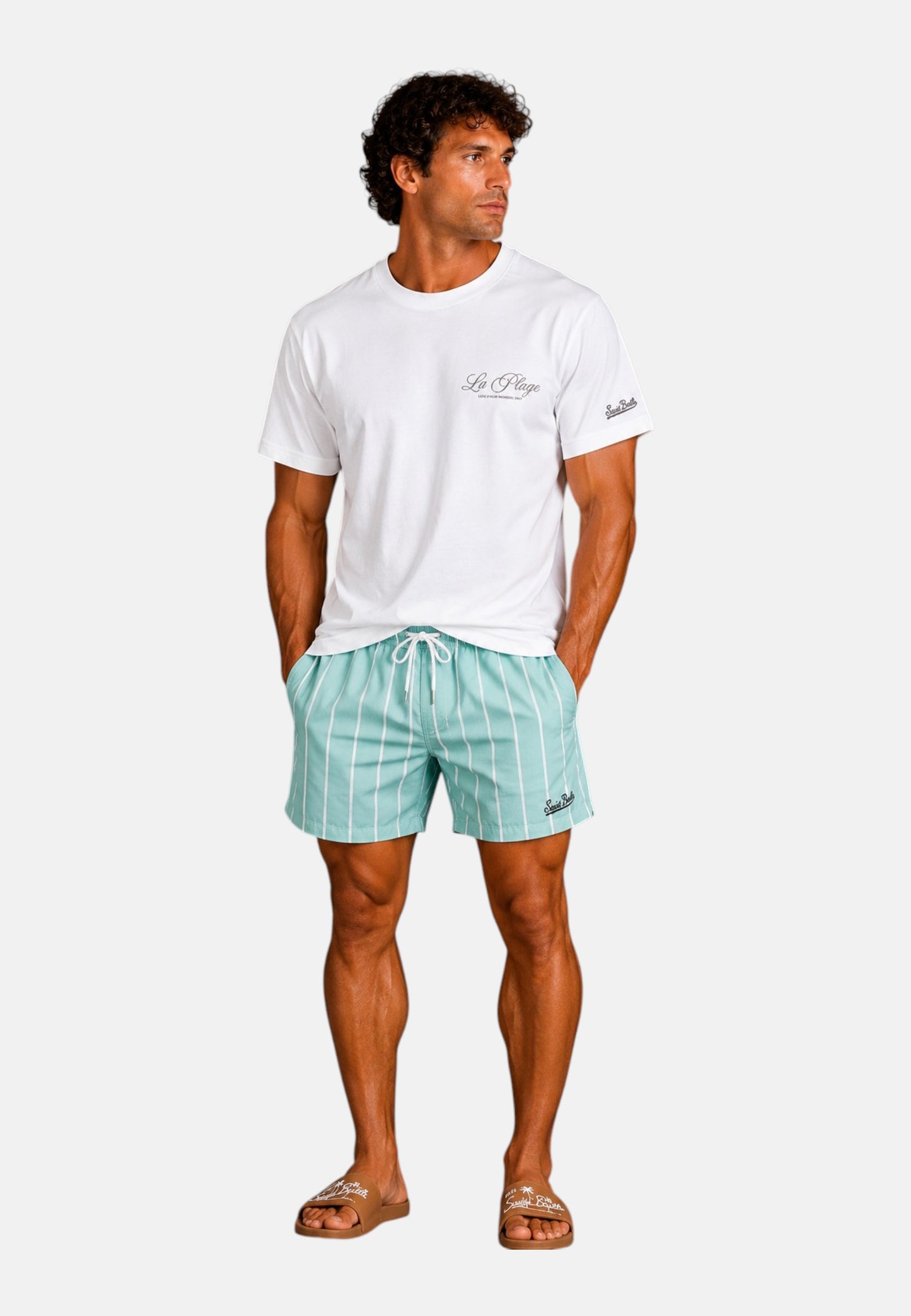 T-Shirt Manica Corta Uomo Mc2 Saint Barth Stampa/Ricamo Fronte E Retro La Plage Portland PRL0002