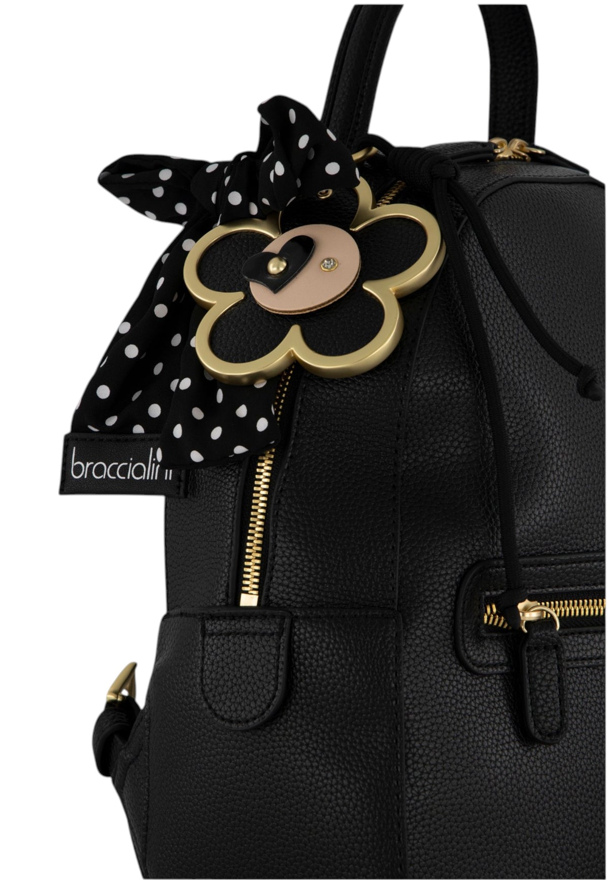Zaino  Donna Braccialini Zaino compatto, Singolo con tracolle regolabili, Chiusura con zip, Due tasche interne, una con zip e una aperta, Charm removibile con margherita e fiocco a pois, Dimensioni: 27 x 11 x 31 Cm Beth B19223YY
