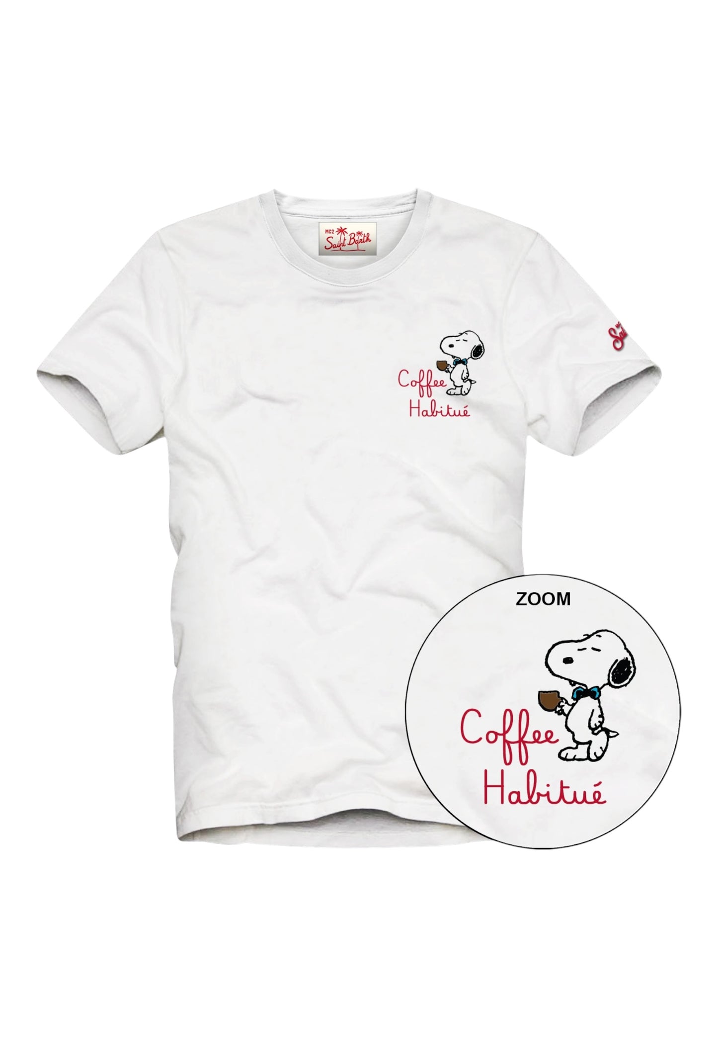 T-Shirt Manica Corta Uomo Mc2 Saint Barth Stampa E/O Ricamo Frontale Snoopy Coffee Portofino POT0001