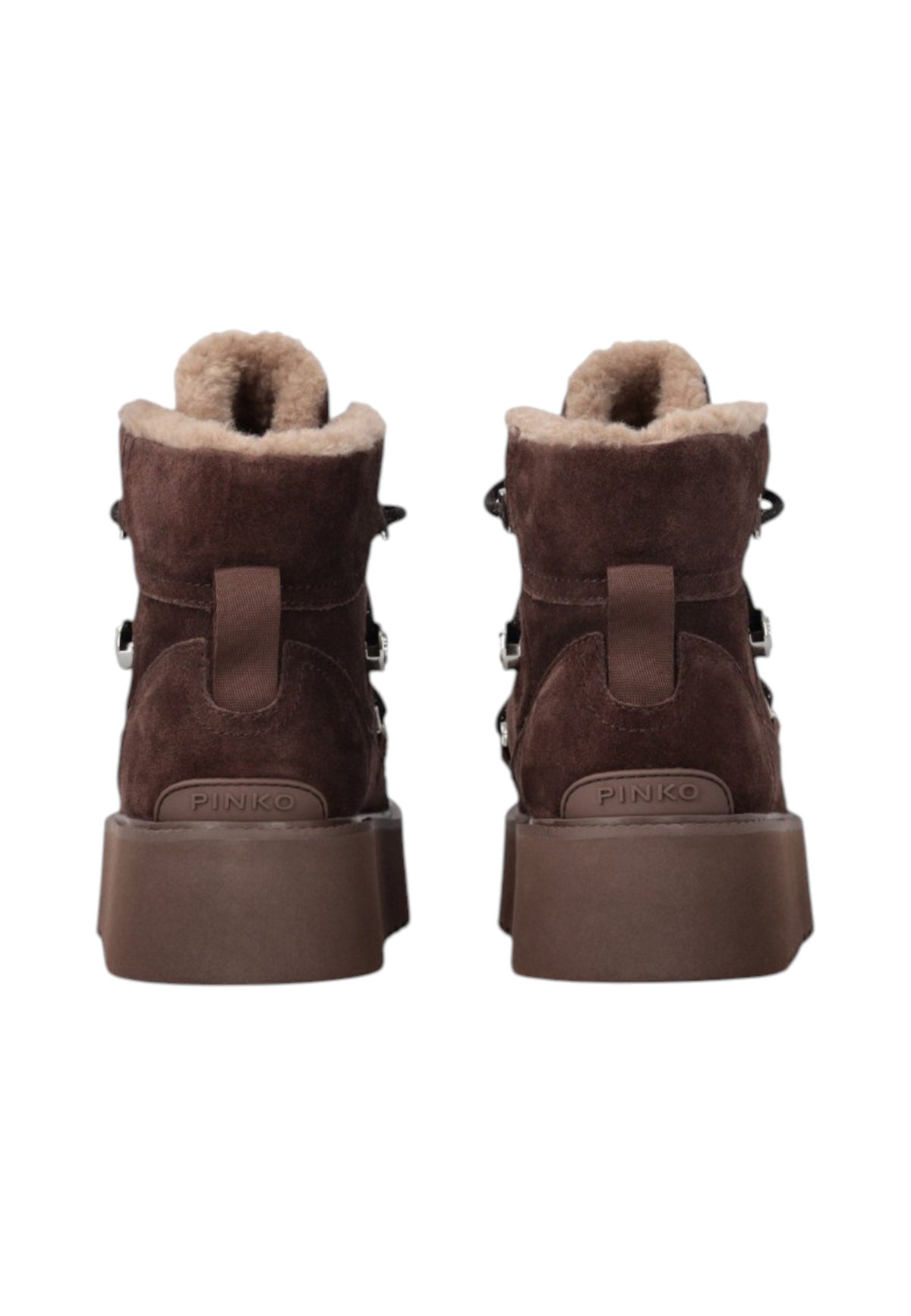 Stivaletti Polacchini Donna Pinko In Camoscio Con Lacci, Interno Effetto Pelliccia E Fondo Carrarmato Martina 01 SD0567P002