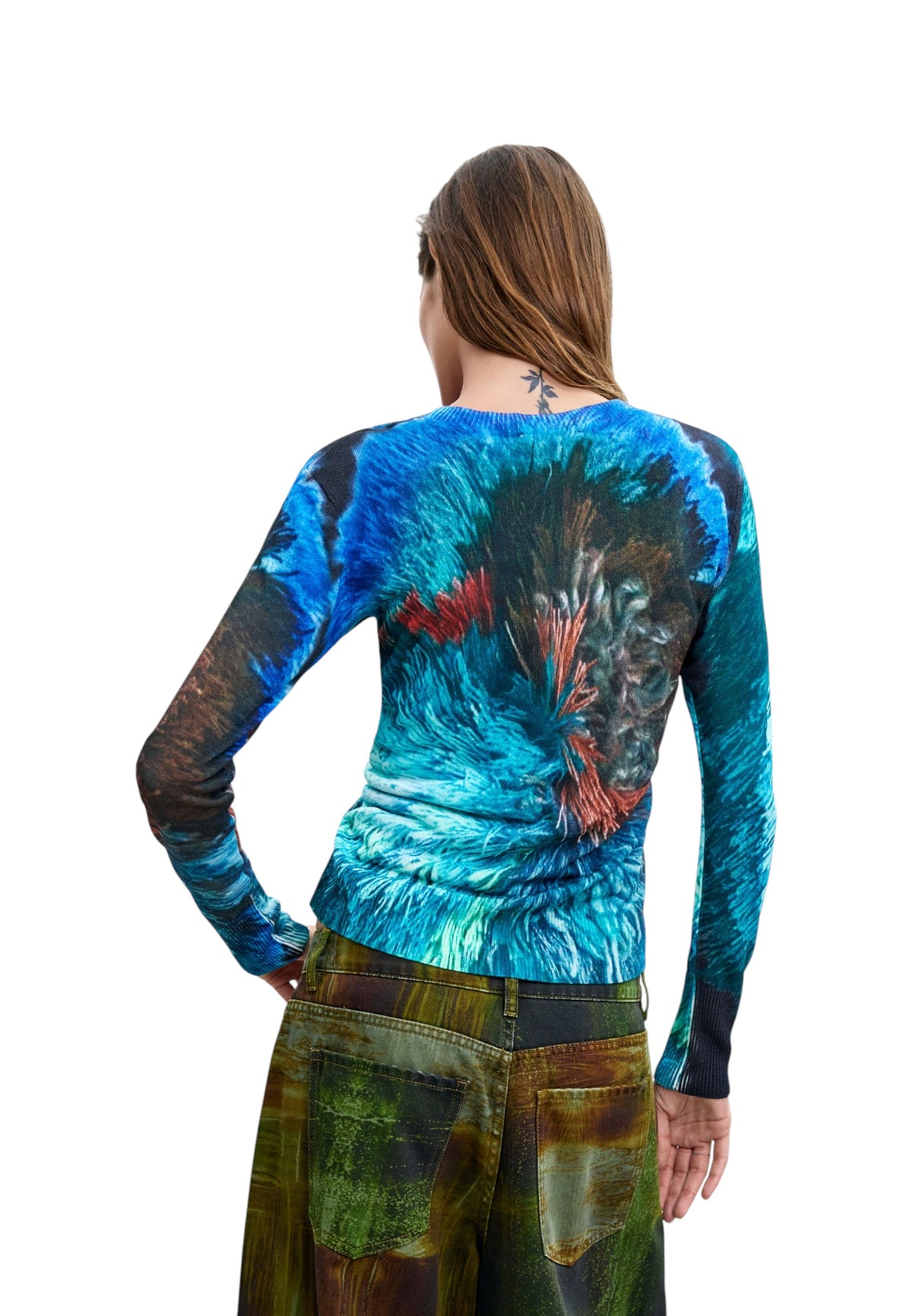 Maglione A Girocollo Donna Desigual Collaborazione M. C. Lacroix, Motivo astratto, Fit regular, Maglia fine, Viscosa Lenzing EcoVero Pompom 26WWJF02