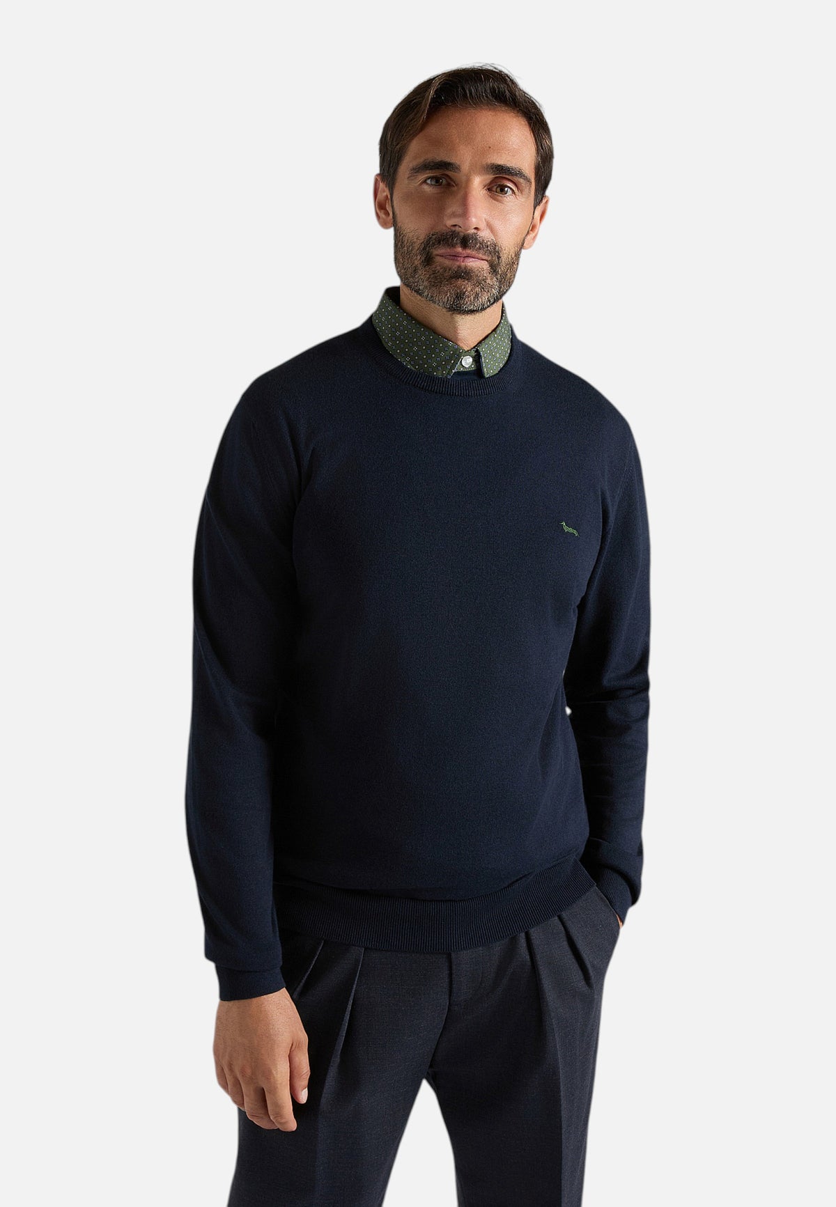 Maglia A Girocollo Uomo Harmont & Blaine Misto cotone e cashmere, Regular Fit, Tinta unita, Finiture a costine, Made in Italy  HRR249030744