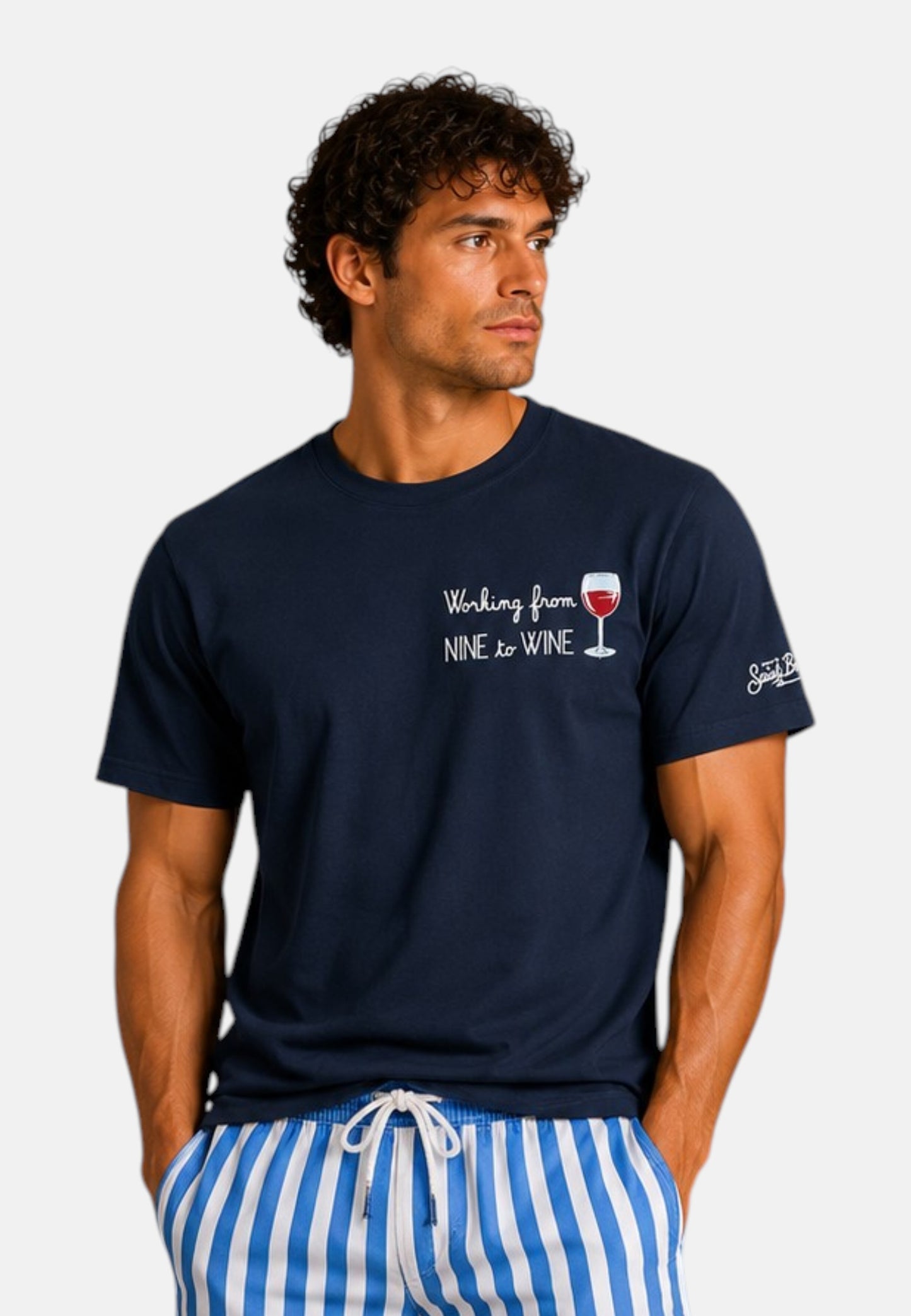 T-Shirt Manica Corta Uomo Mc2 Saint Barth Stampa E/O Ricamo Frontale Nine Wine Portofino POT0001
