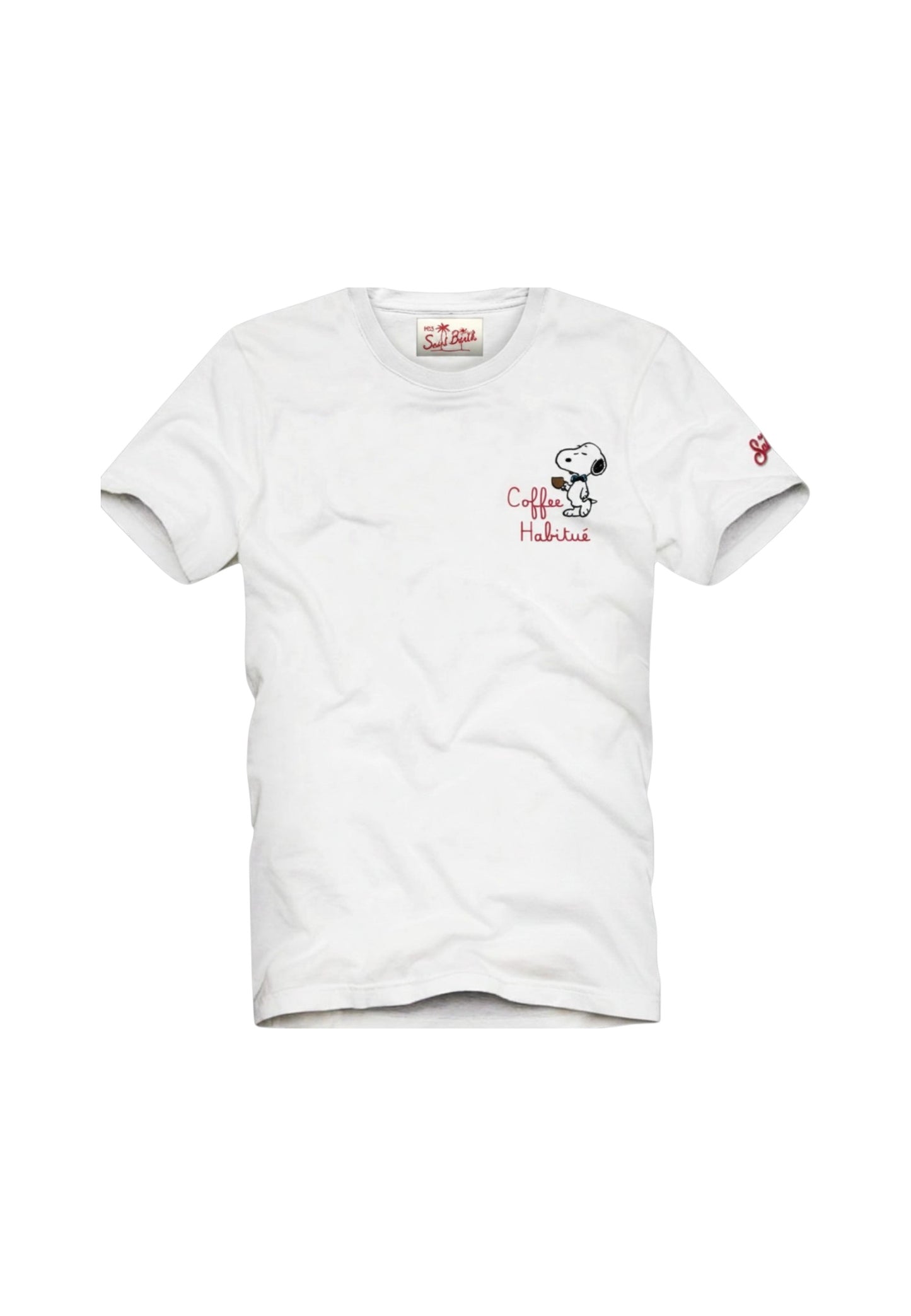 T-Shirt Manica Corta Uomo Mc2 Saint Barth Stampa E/O Ricamo Frontale Snoopy Coffee Portofino POT0001