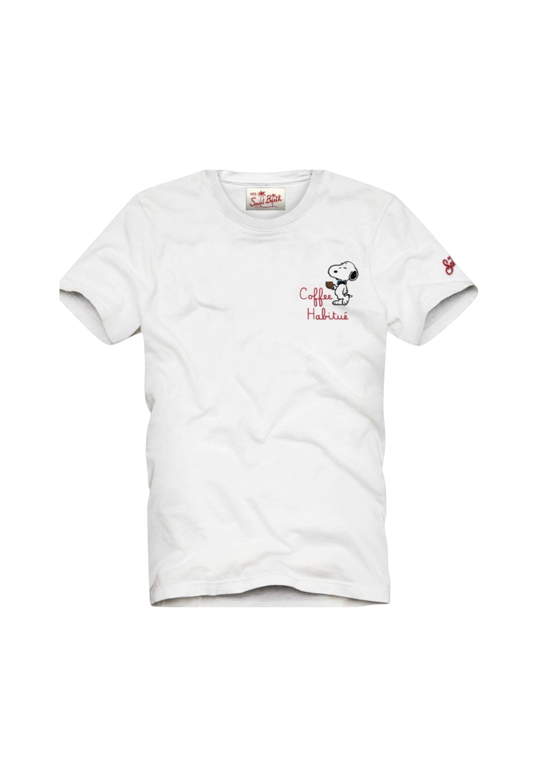 T-Shirt Manica Corta Uomo Mc2 Saint Barth Stampa E/O Ricamo Frontale Snoopy Coffee Portofino POT0001