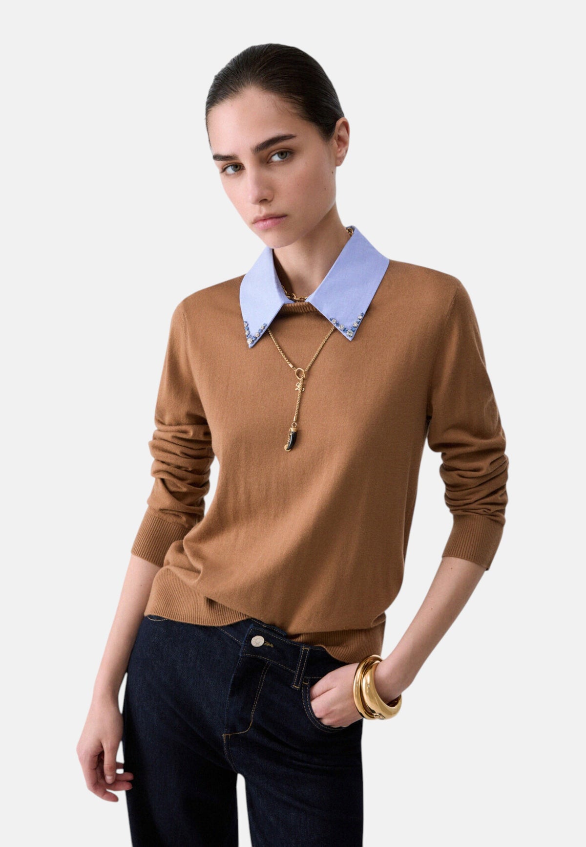 Maglia A Girocollo Donna Liu Jo Con Colletto A Camicia A Contrasto  WF6452MA16R