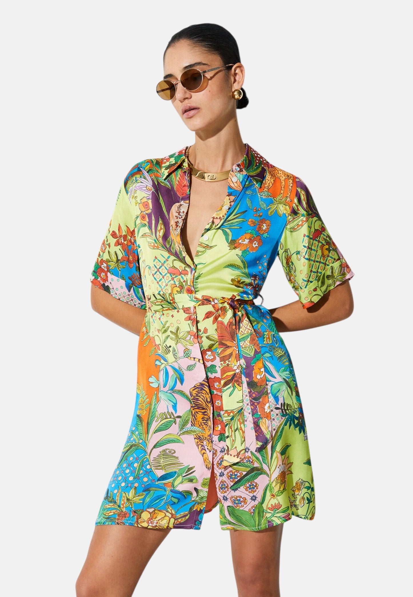 Vestito Corto Donna Liu Jo Tessuto Navetta Stampa All Over Rainbow Tiger Eco Line WA6482T471A