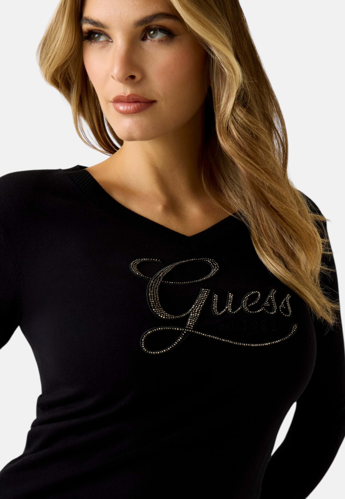 Maglia Scollo A V Donna Guess  Stephanie Logo W6RR50Z2NQ2