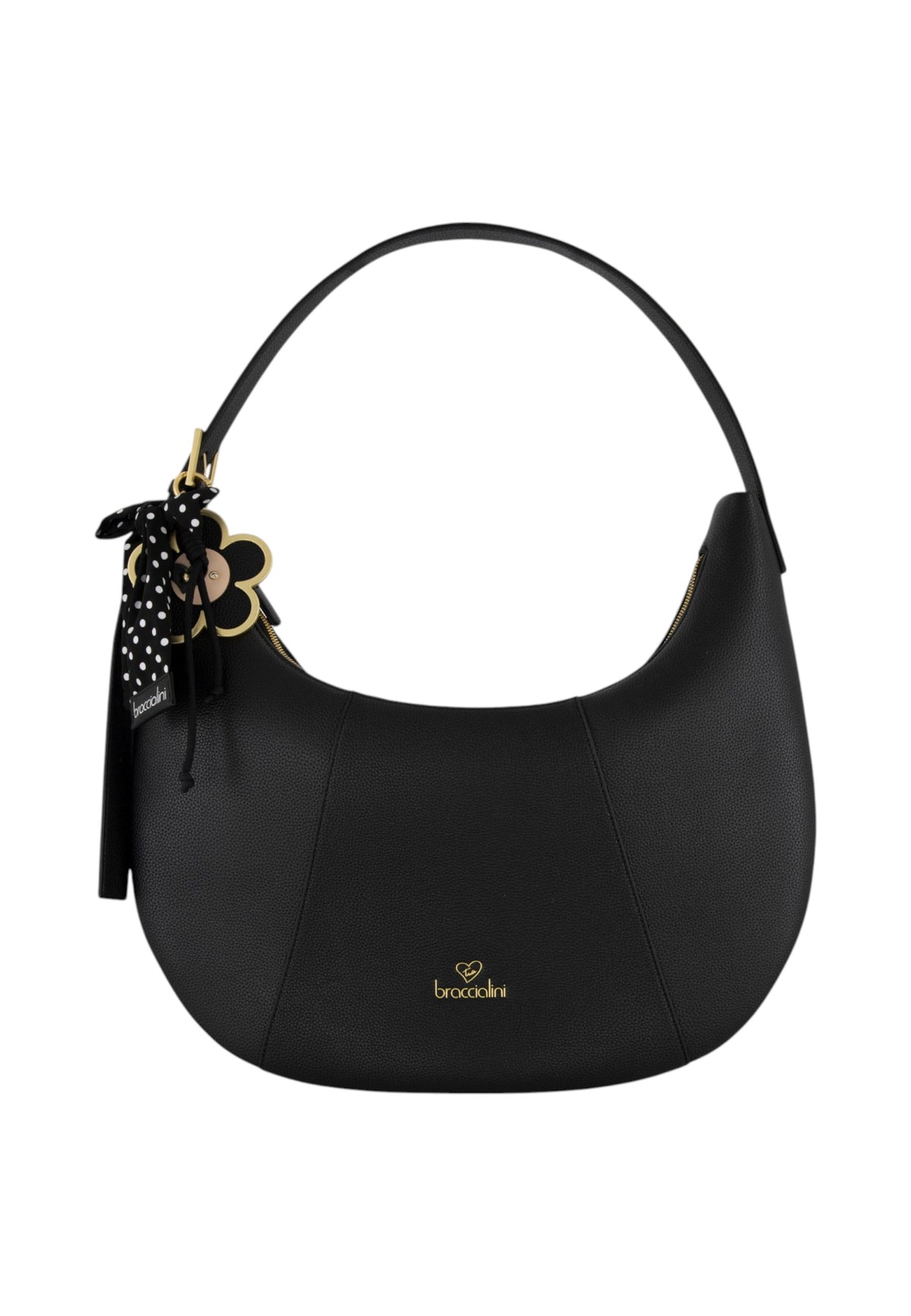 Borsa A Spalla Donna Braccialini Hobo, Singolo, Chiusura con zip, Una tasca interna portacellulare, Charm removibile con margherita e fiocco a pois, Dimensioni: 46 x 9 x 39 Cm Beth B19226YY