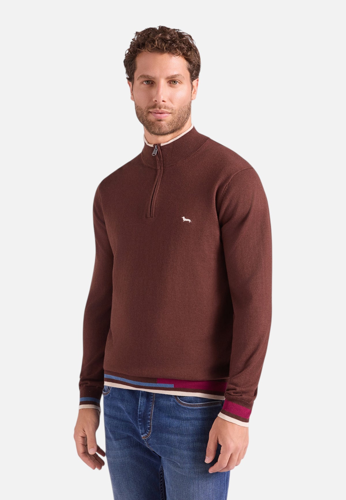 Maglia Collo Alto Uomo Harmont & Blaine Misto cotone e lana, Mezza zip, Design color block, Regular Fit, Finiture a costine, Logo Harmont & Blaine  HRR919030788