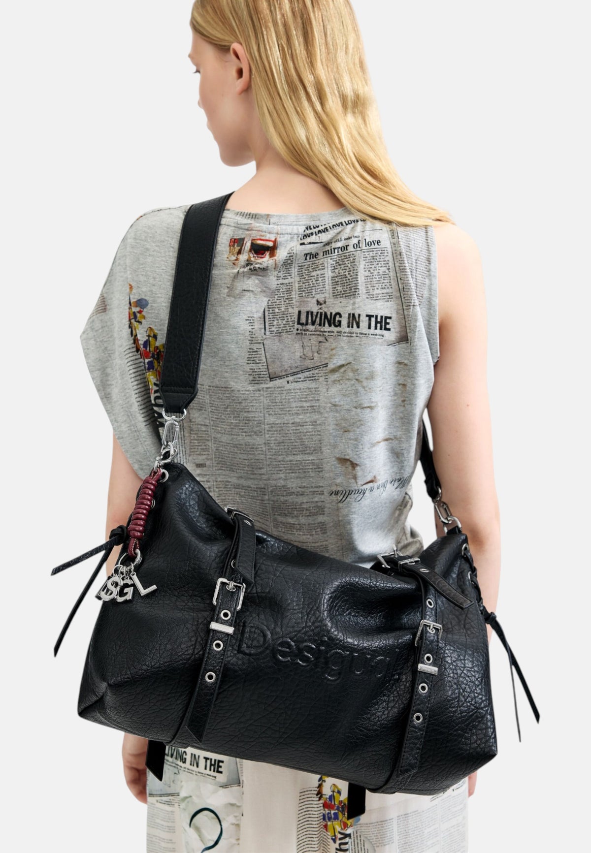 Borsa A Spalla Donna Desigual Shopper Grande, Effetto pelle Half Logo Lanuza Black 26WAXP06