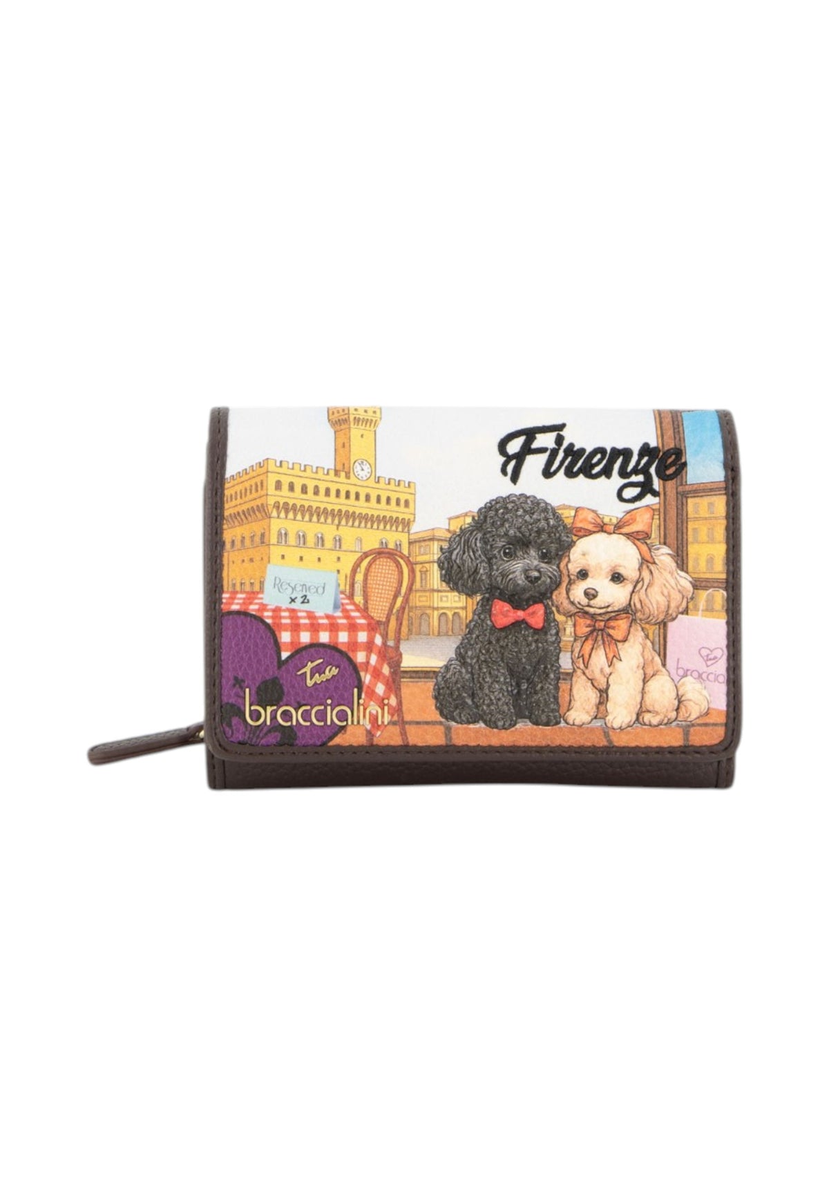 Portafoglio Con Zip Donna Braccialini Piccolo, Chiusura con zip, Stampa Cartoline dedicata a Firenze, Dimensioni: 14 x 3.5 x 10 Cm Cartoline Firenze B19170CA