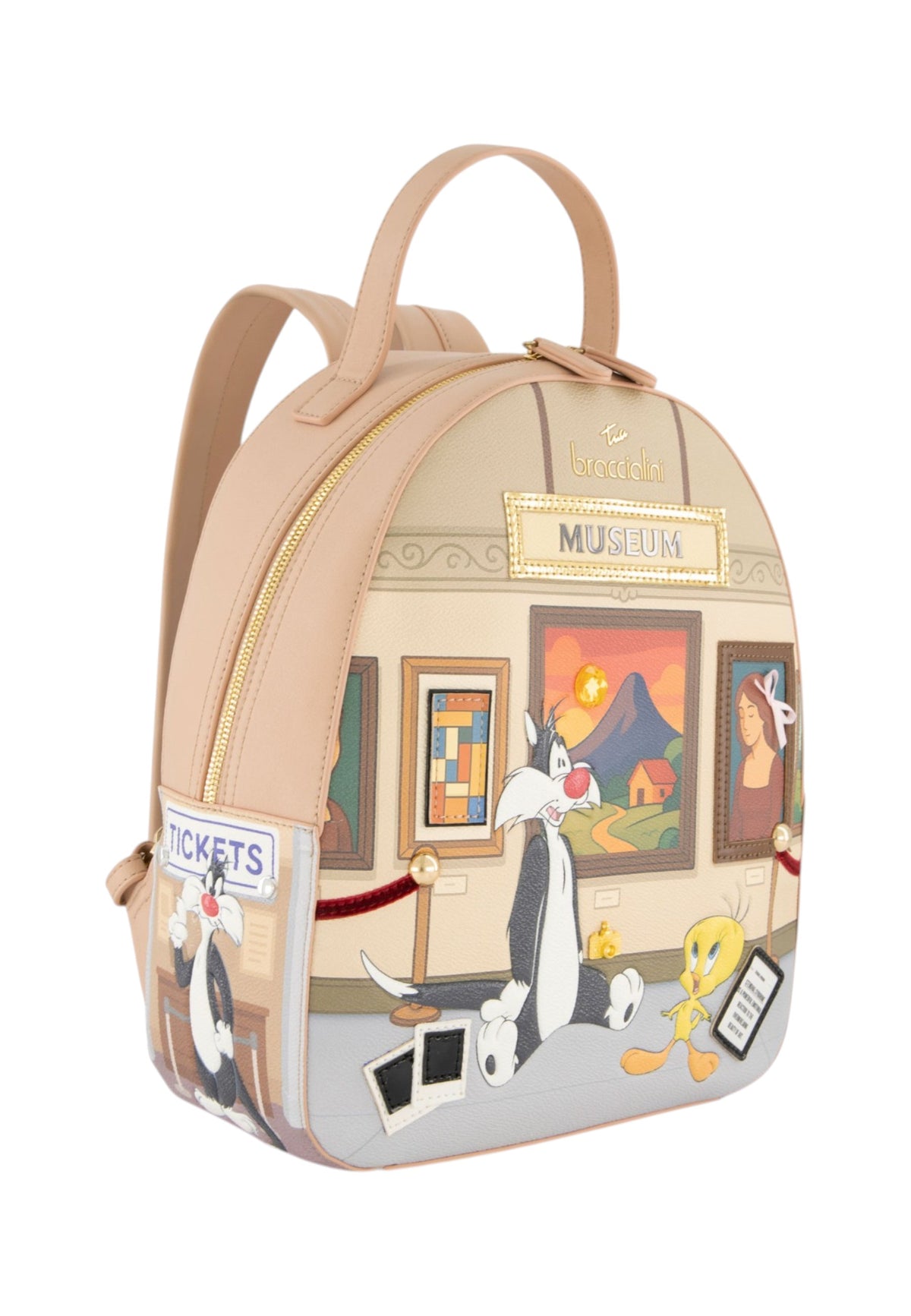 Zaino  Donna Braccialini Zaino compatto, Singolo con tracolle regolabili, Chiusura con zip, Due tasche interne, una con zip e una aperta, Stampa illustrata Looney Tunes, Dimensioni: 45 x 12 x 29 Cm Allround LT LT293YY
