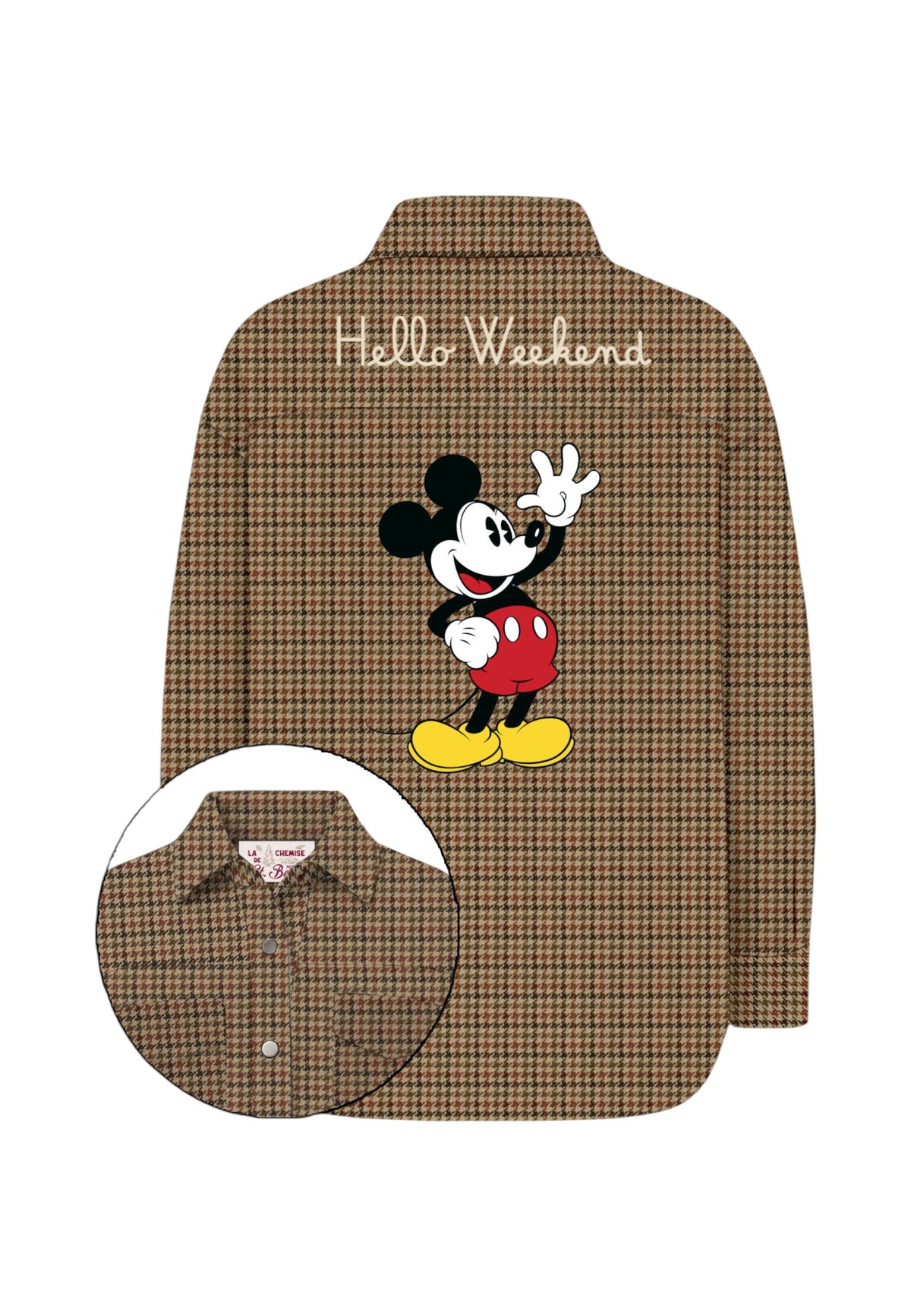 Camicia Manica lunga Donna Mc2 Saint Barth Colletto, Chiusura Con Bottoni, Topolino Sul Retro Della Camicia Cambry Flannel GMY0001-HELLO-MICKEY-PIED-DE-POULE